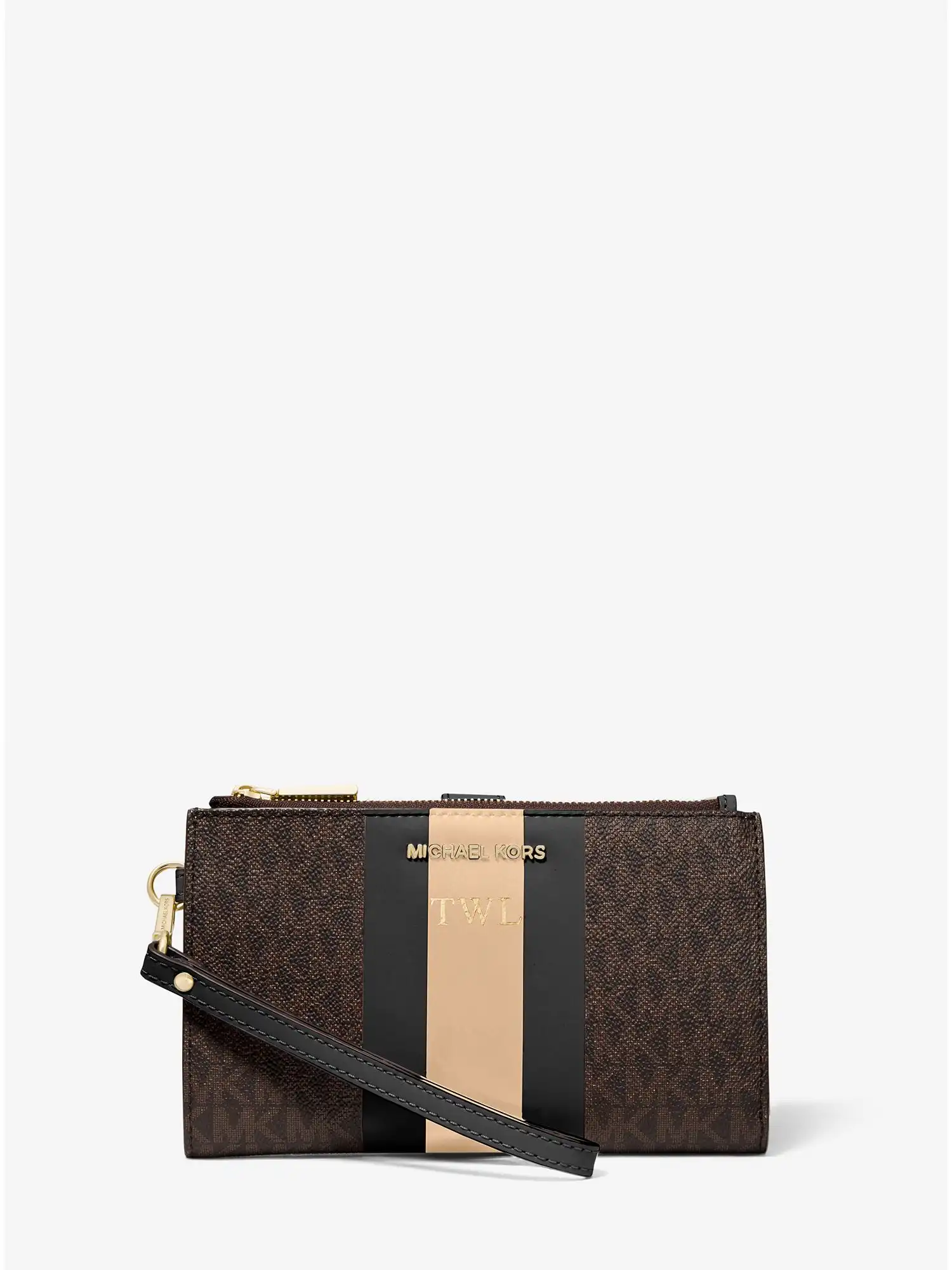 adele logo stripe smartphone wallet black camel