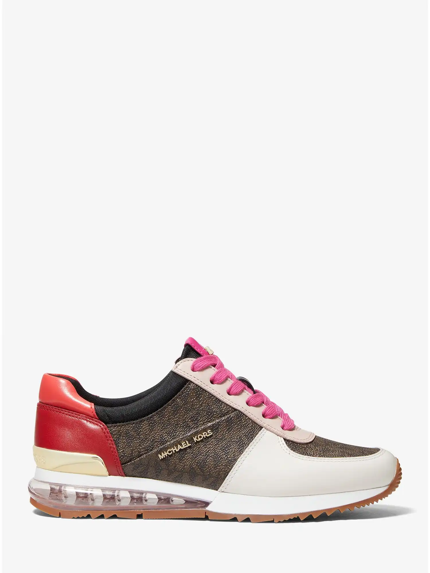 allie extreme color block leather and logo trainer brown multi