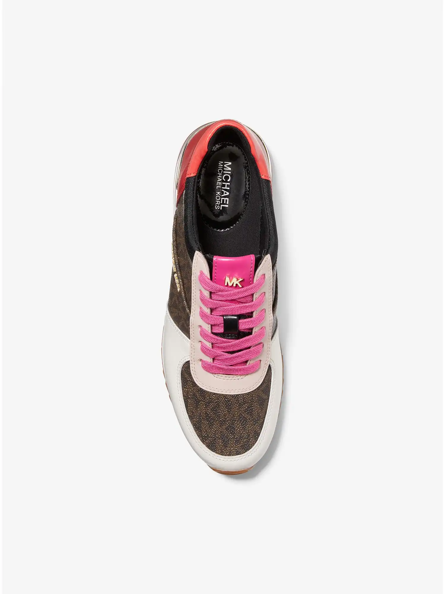 allie extreme color block leather and logo trainer brown multi
