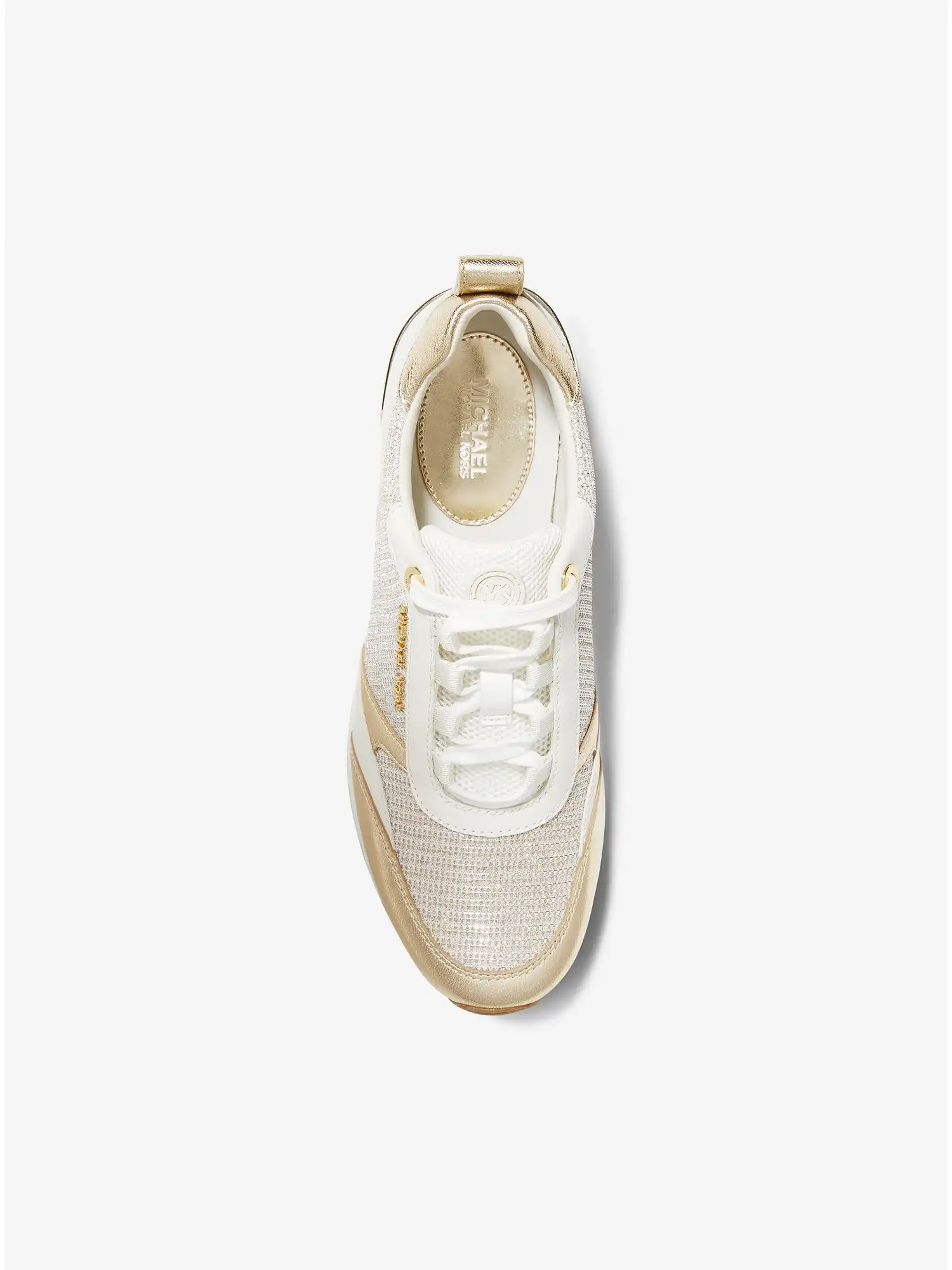 allie stride leather and glitter chain mesh trainer champagne