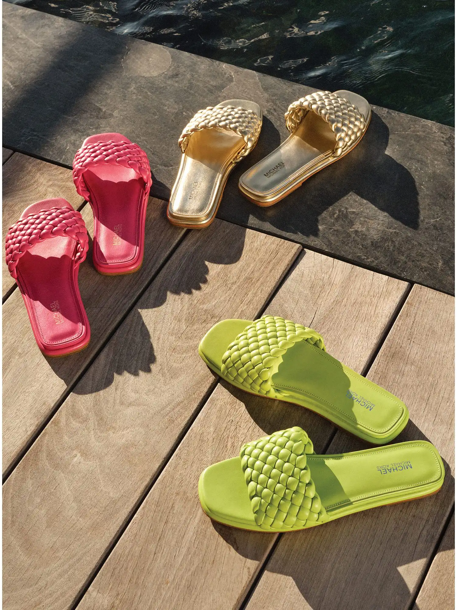 amelia metallic braided slide sandal pale gold