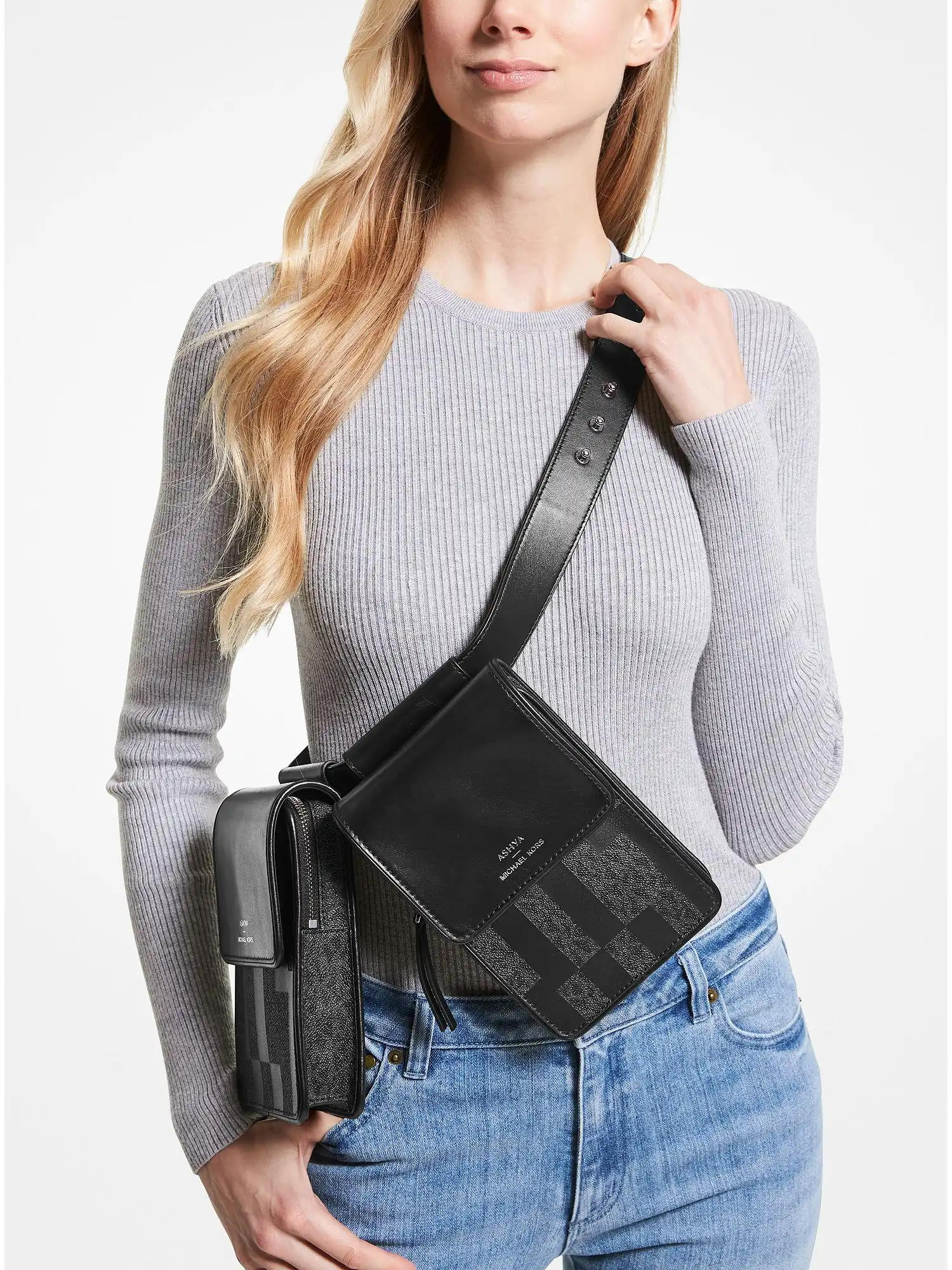 ashya x michael kors saga signature and leather multi bag black combo