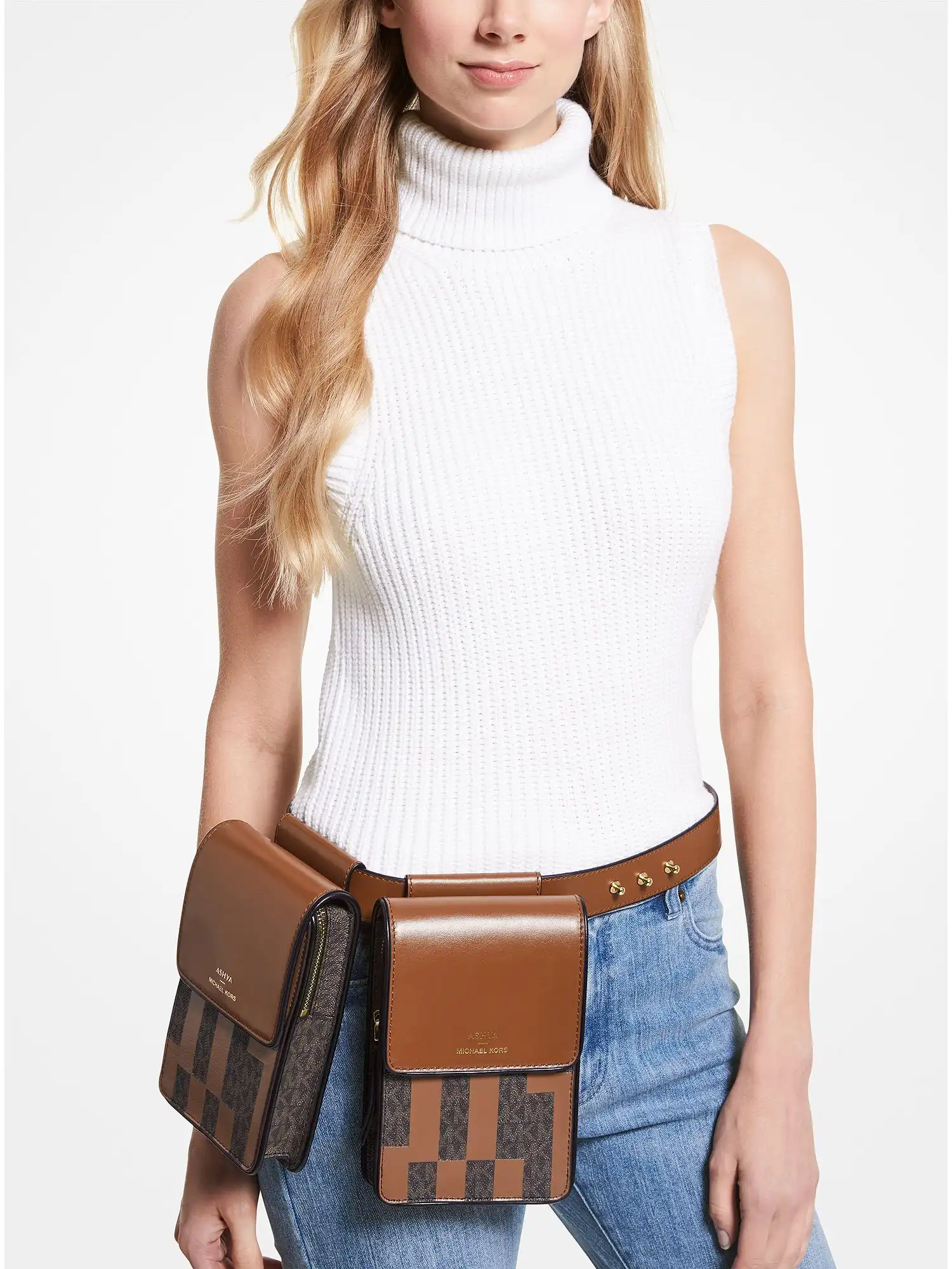 ashya x michael kors saga signature and leather multi bag brown multi