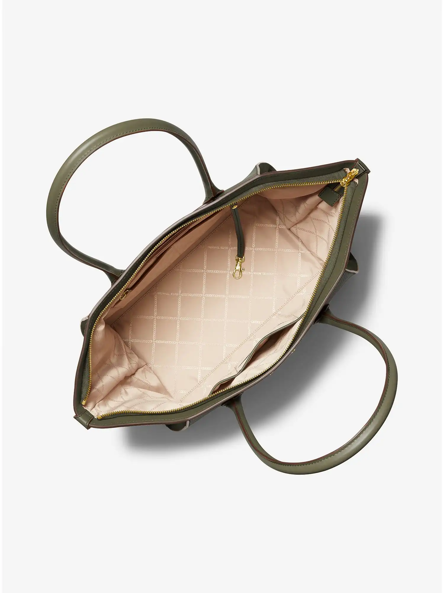 avril extra large leather top zip tote bag olive