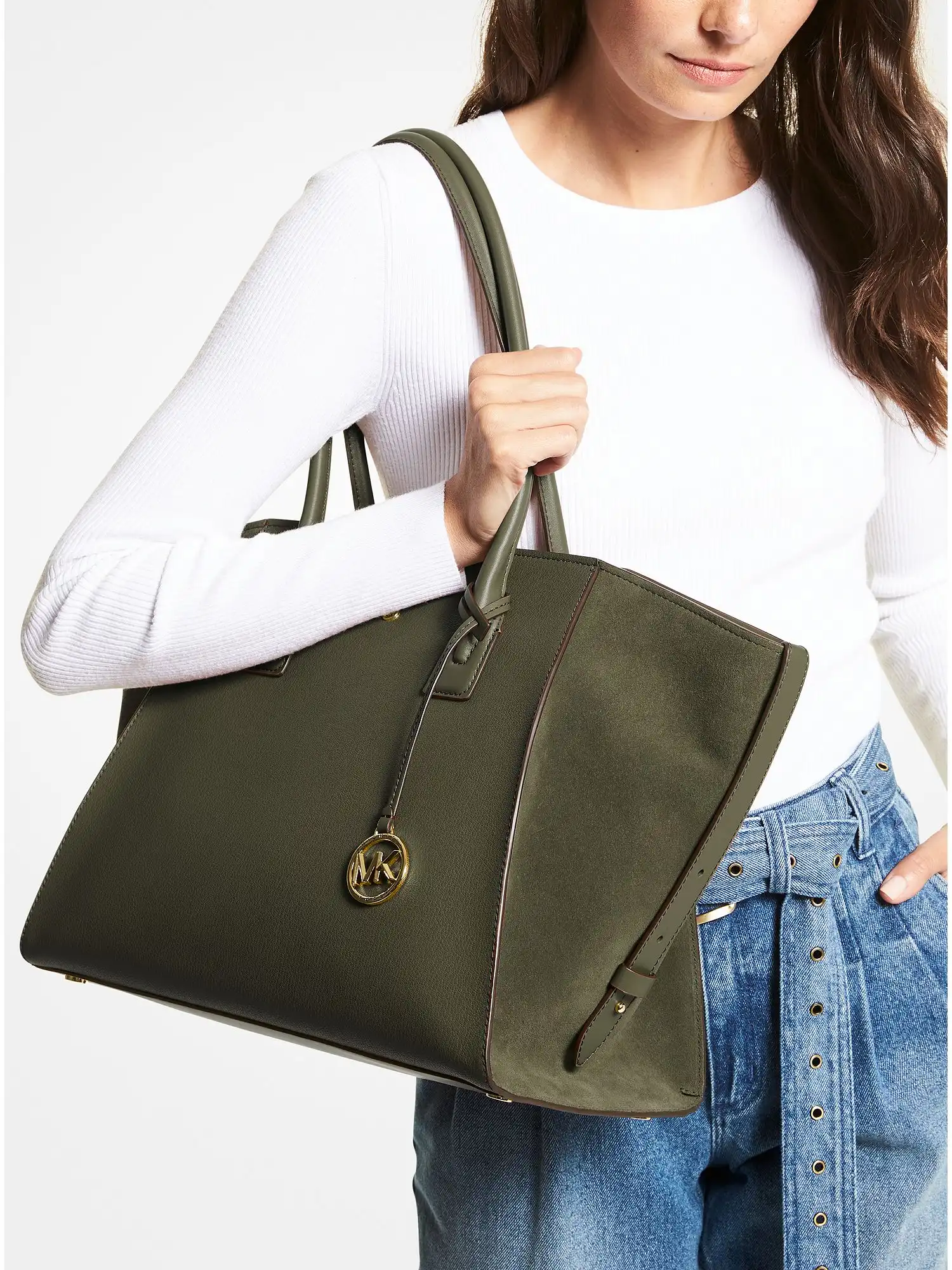 avril extra large leather top zip tote bag olive
