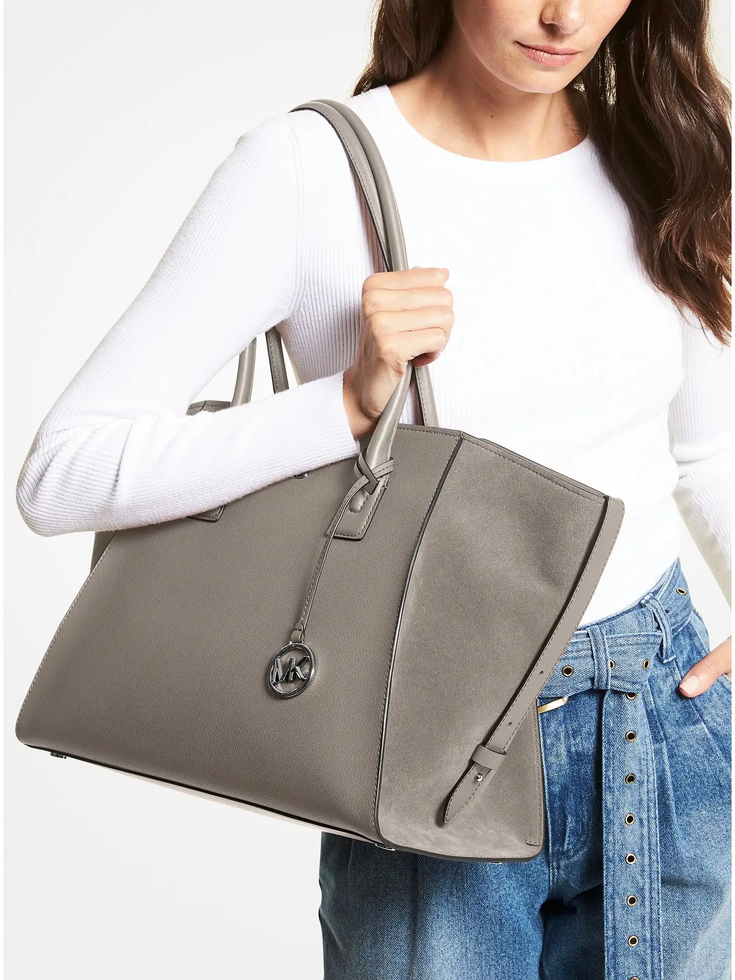 avril extra large leather top zip tote bag pearl grey