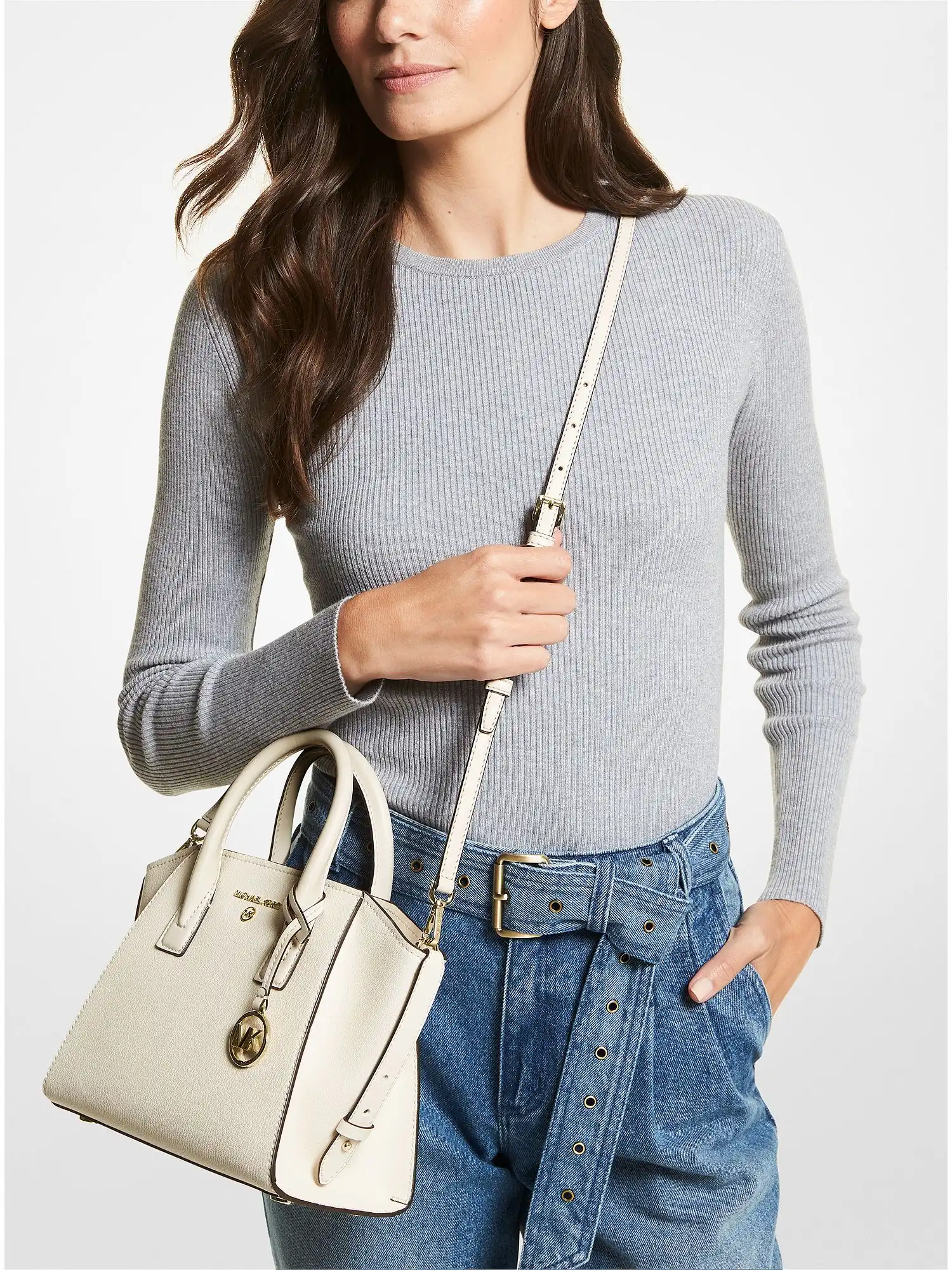 avril small leather top zip satchel lt cream