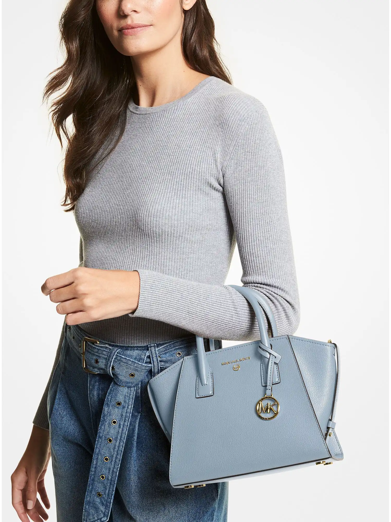 avril small leather top zip satchel pale blue