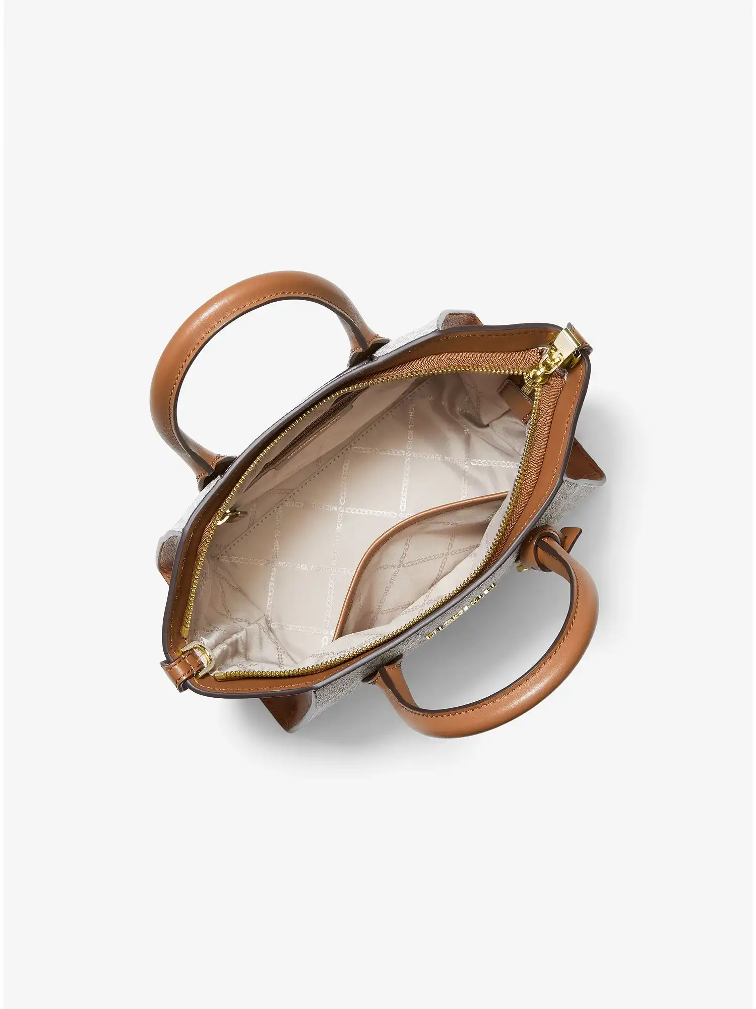 avril small logo top zip satchel vanilla acorn