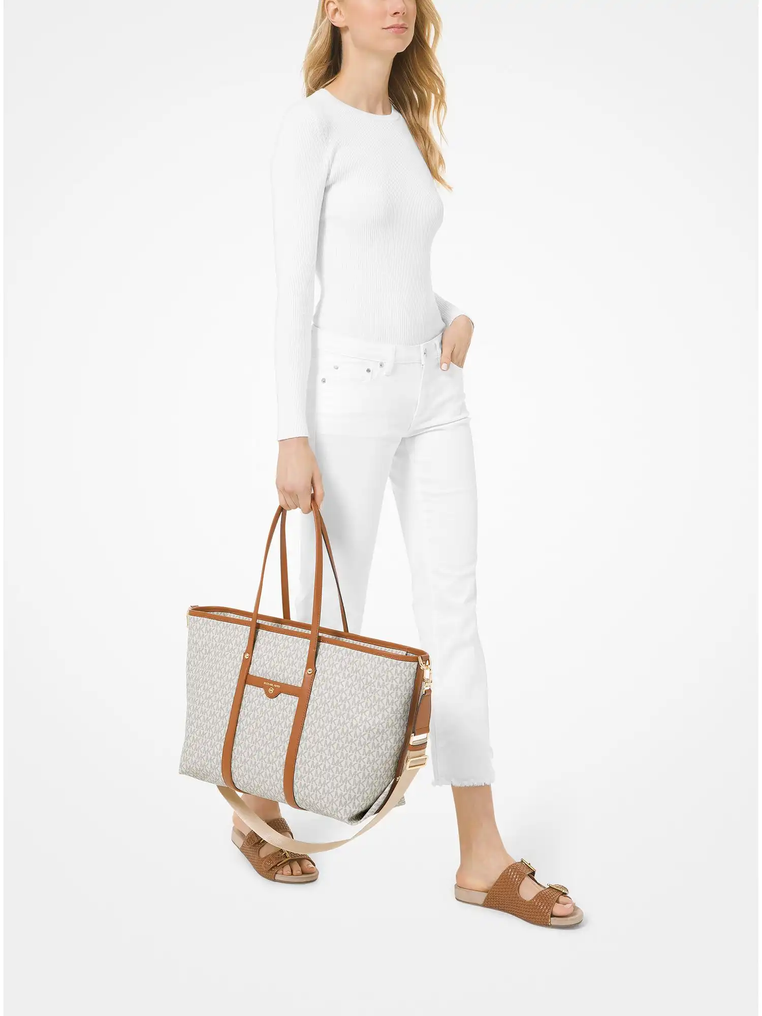 beck large logo tote bag vanilla acorn
