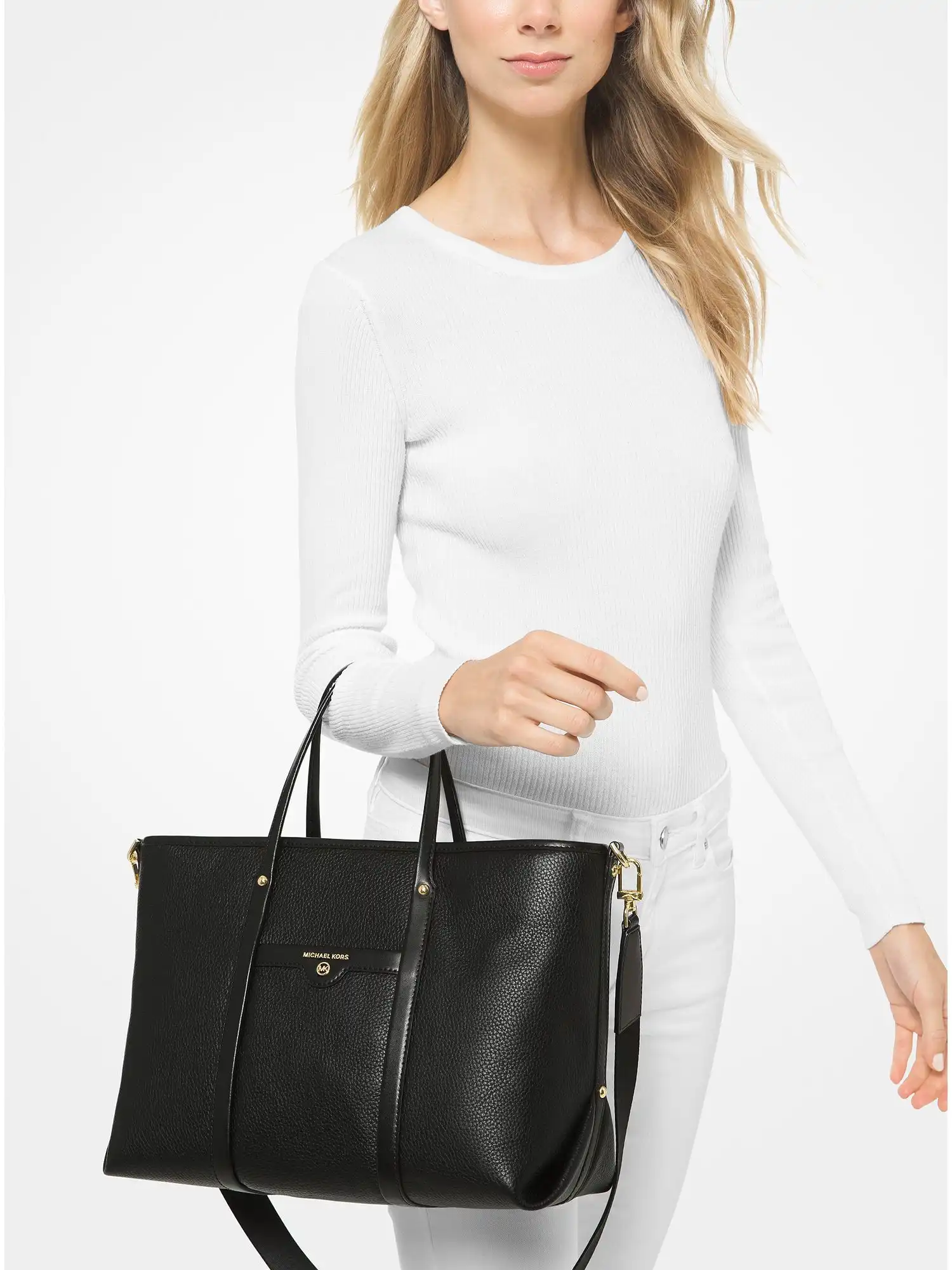 beck medium pebbled leather tote bag black