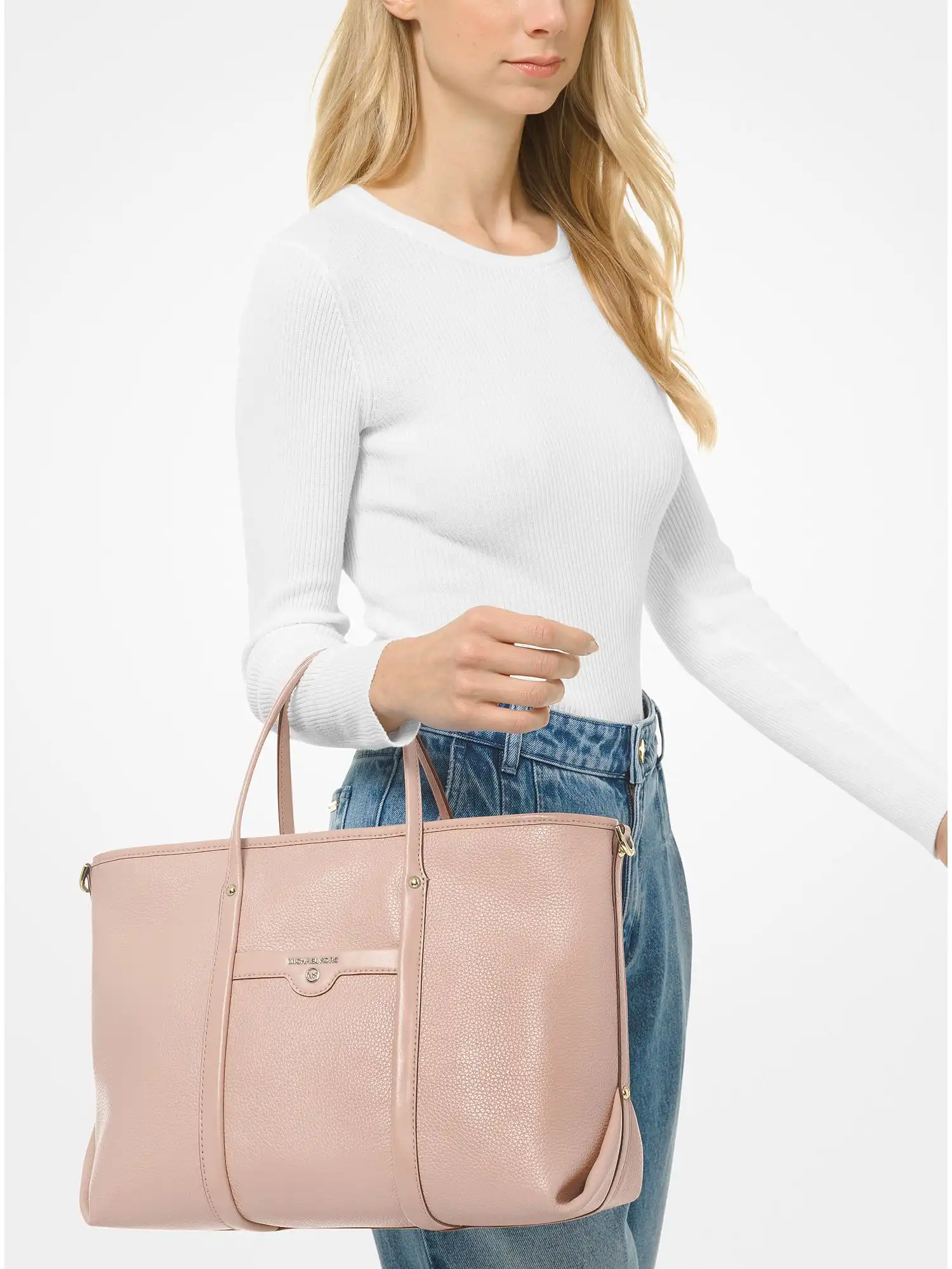 beck medium pebbled leather tote bag soft pink