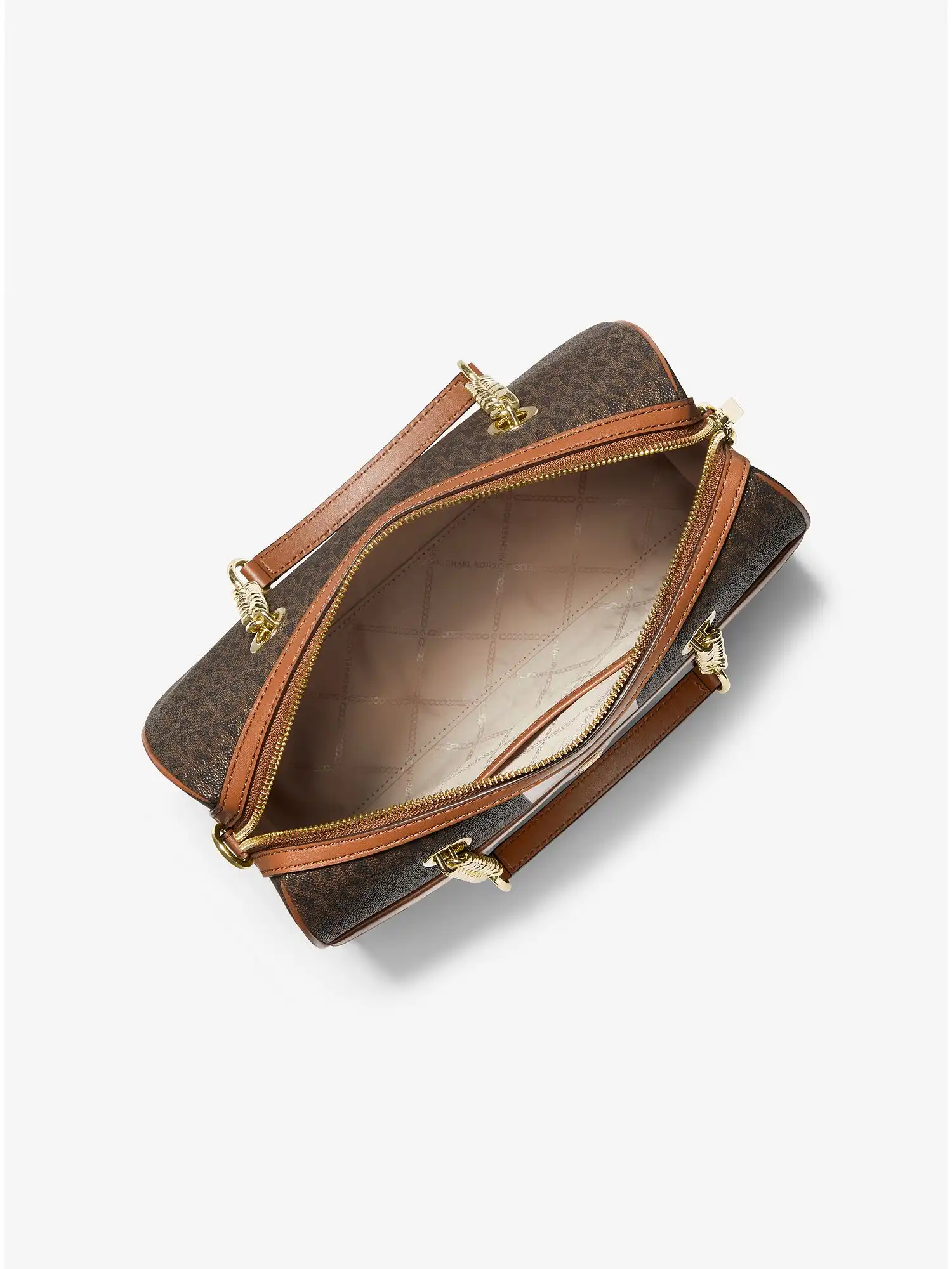 blaire medium logo stripe satchel brown luggage