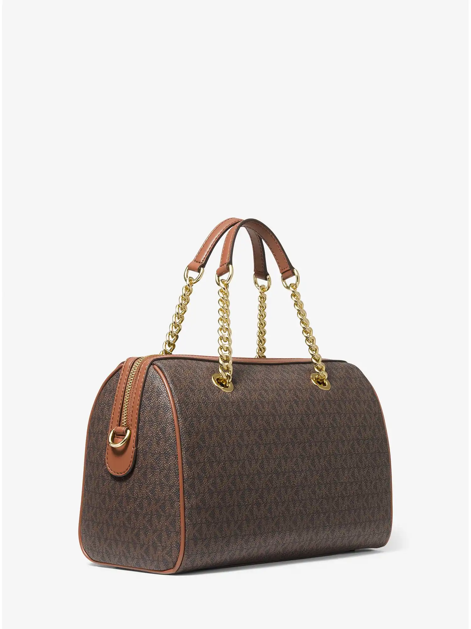 blaire medium logo stripe satchel brown luggage