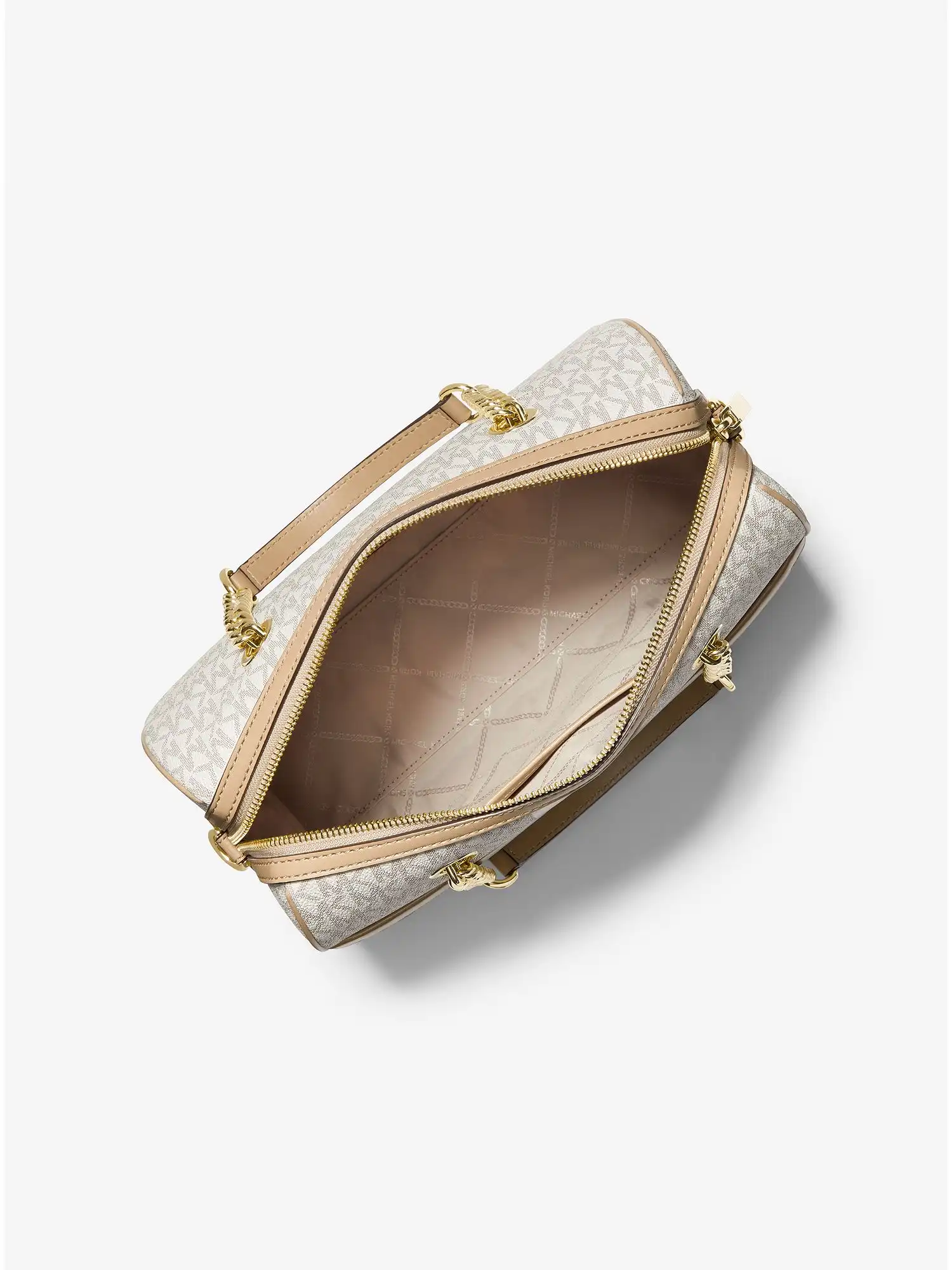 blaire medium logo stripe satchel vanilla combo