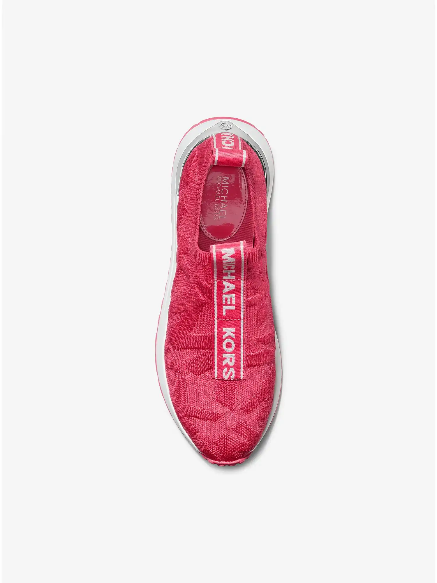 bodie logo embossed stretch knit slip on trainer rubin red