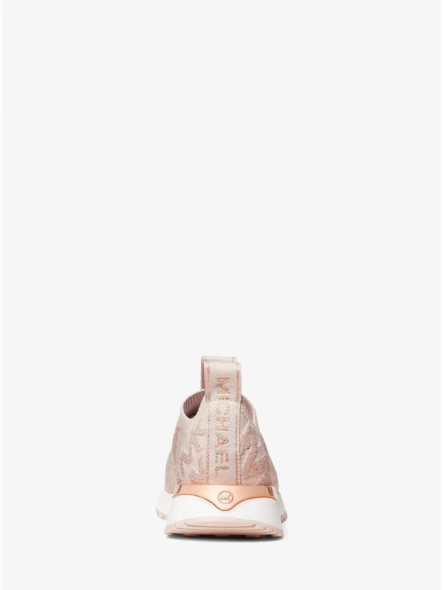 bodie metallic logo knit slip on trainer rose gold