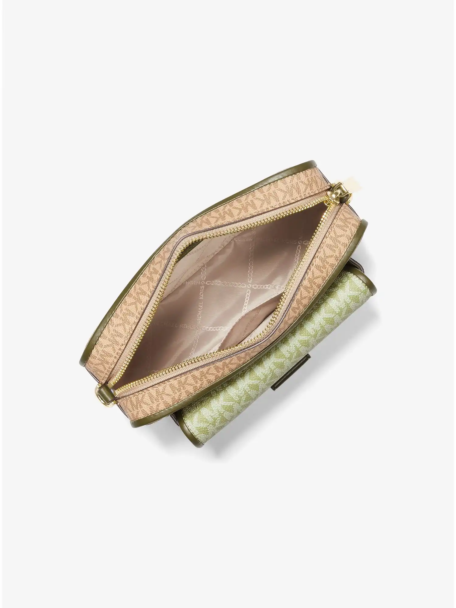 bradshaw medium color block graphic logo camera bag light sage camel