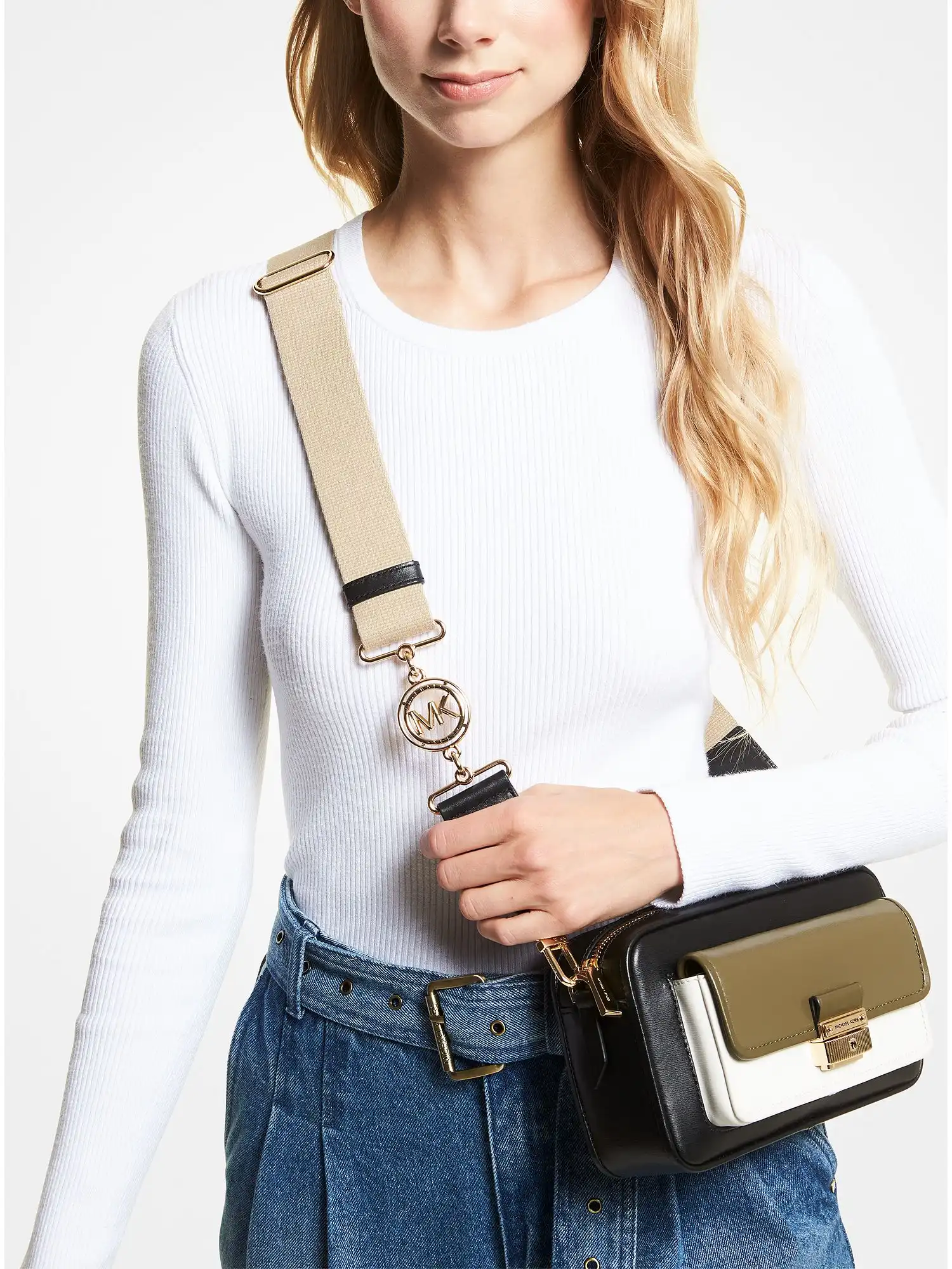 bradshaw medium color block leather camera bag olive combo