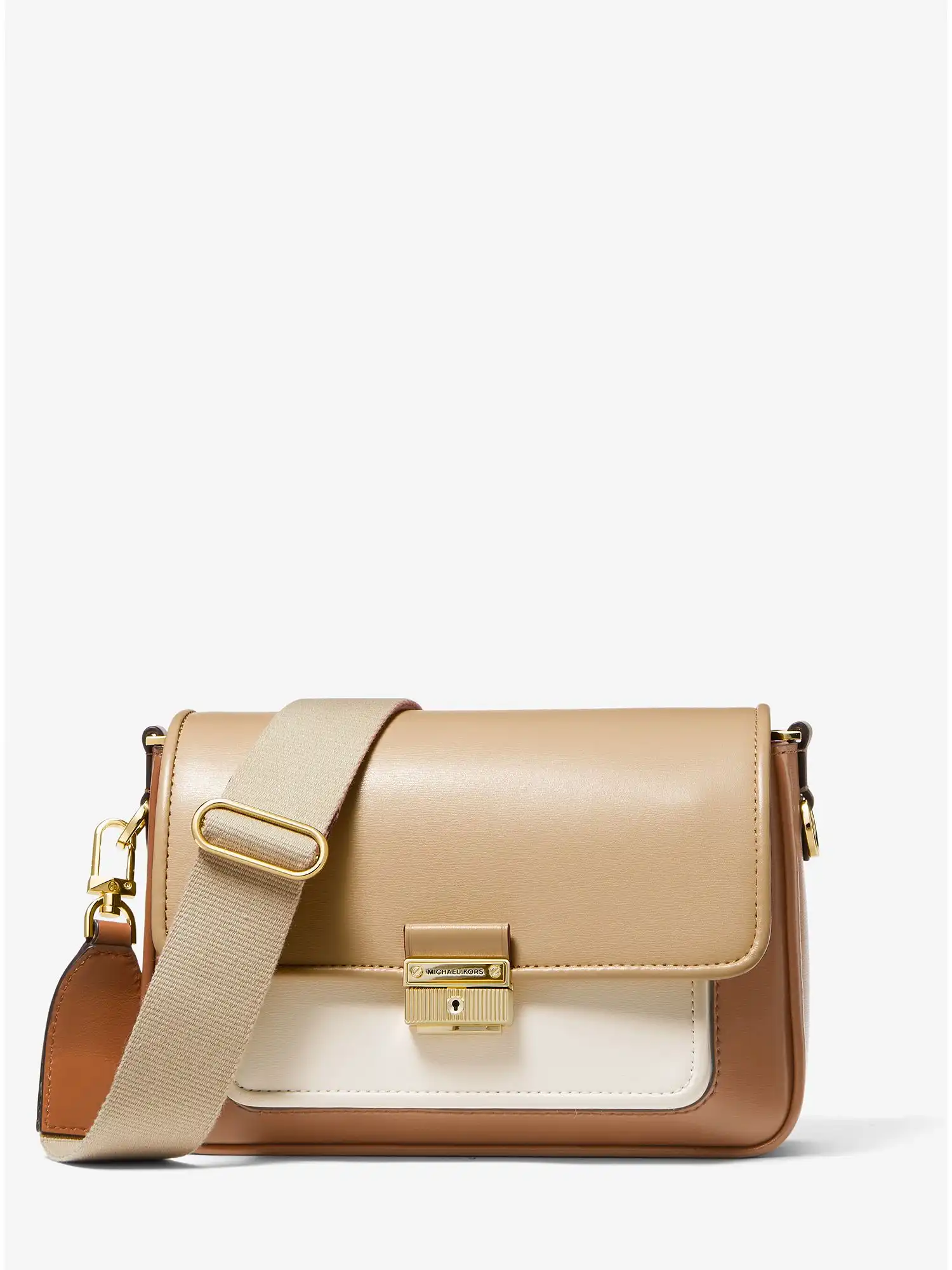 bradshaw medium color block leather messenger bag camel combo