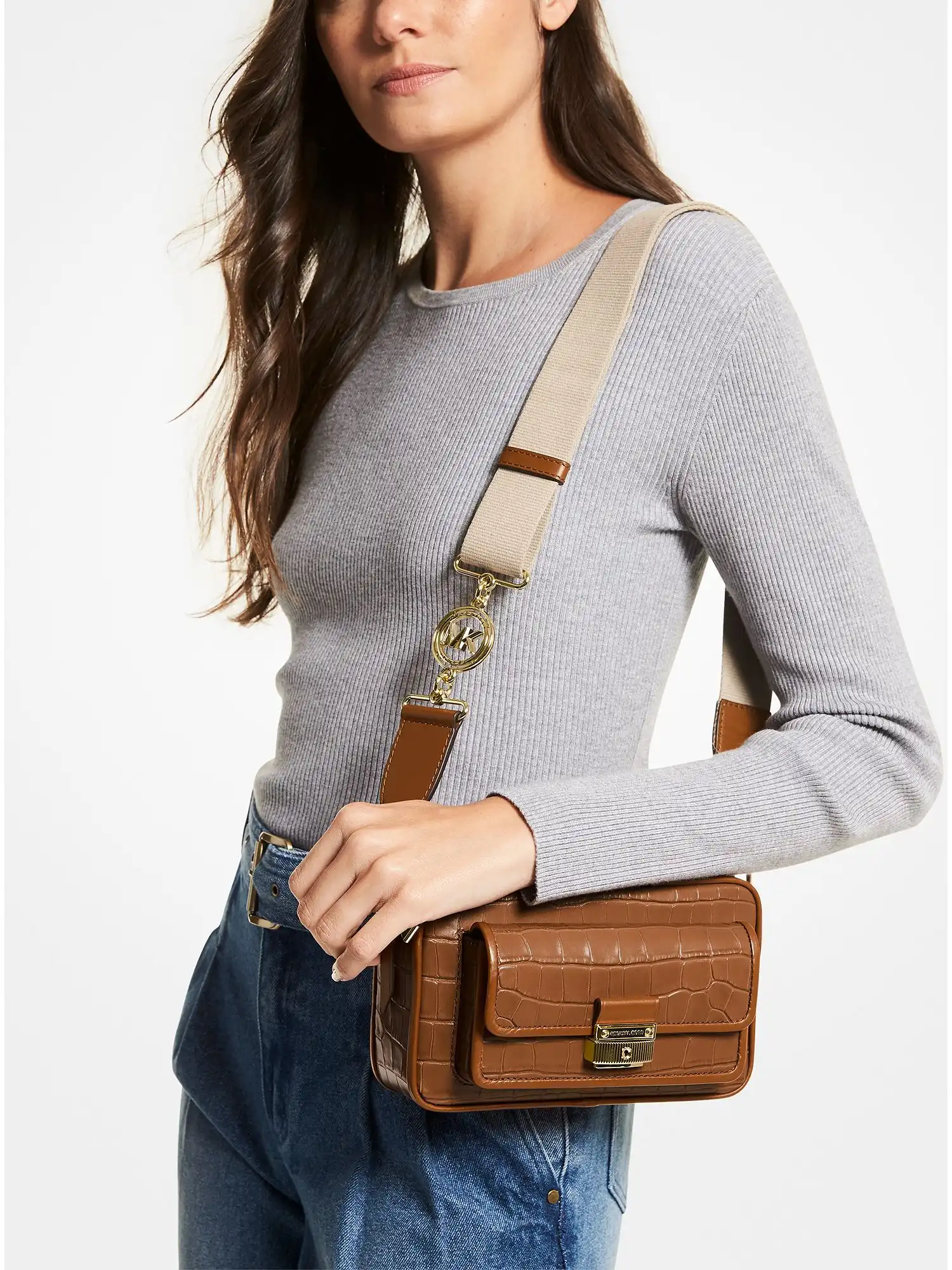 bradshaw medium crocodile embossed leather camera bag chestnut