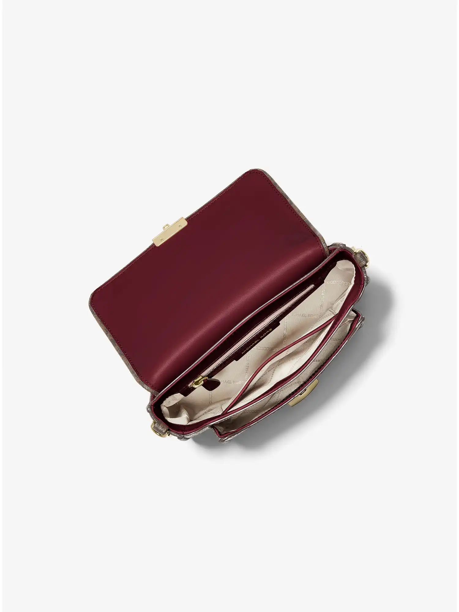 bradshaw medium logo embossed patent leather messenger bag dk berry