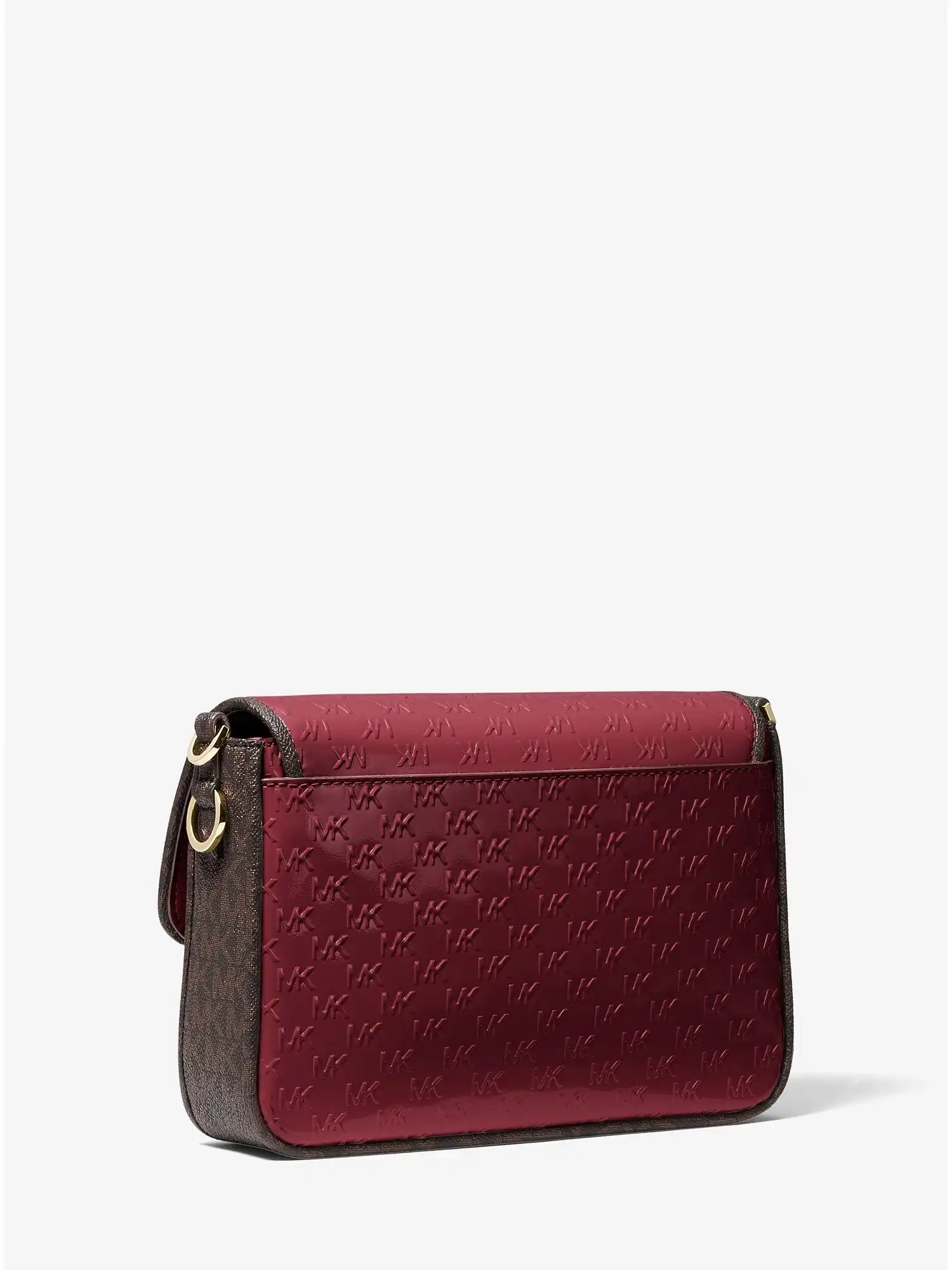 bradshaw medium logo embossed patent leather messenger bag dk berry