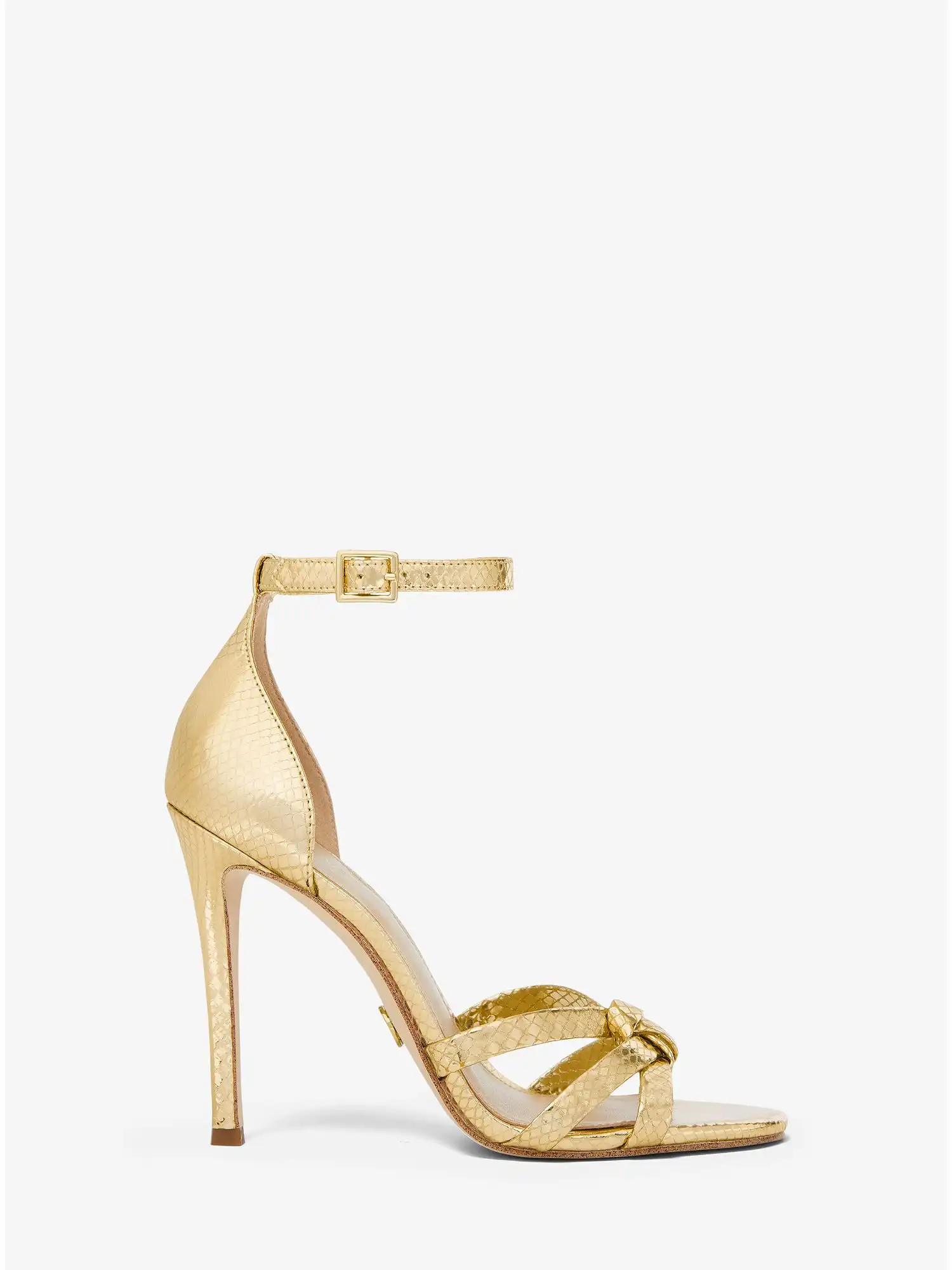 brinkley metallic snake embossed leather sandal gold