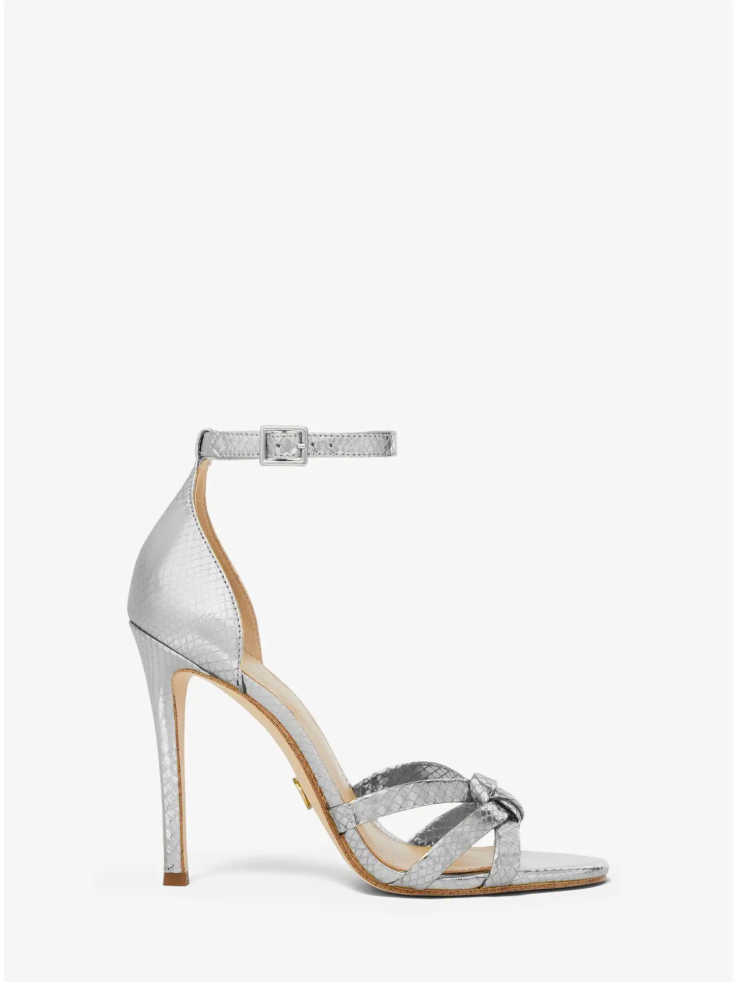 brinkley metallic snake embossed leather sandal silver