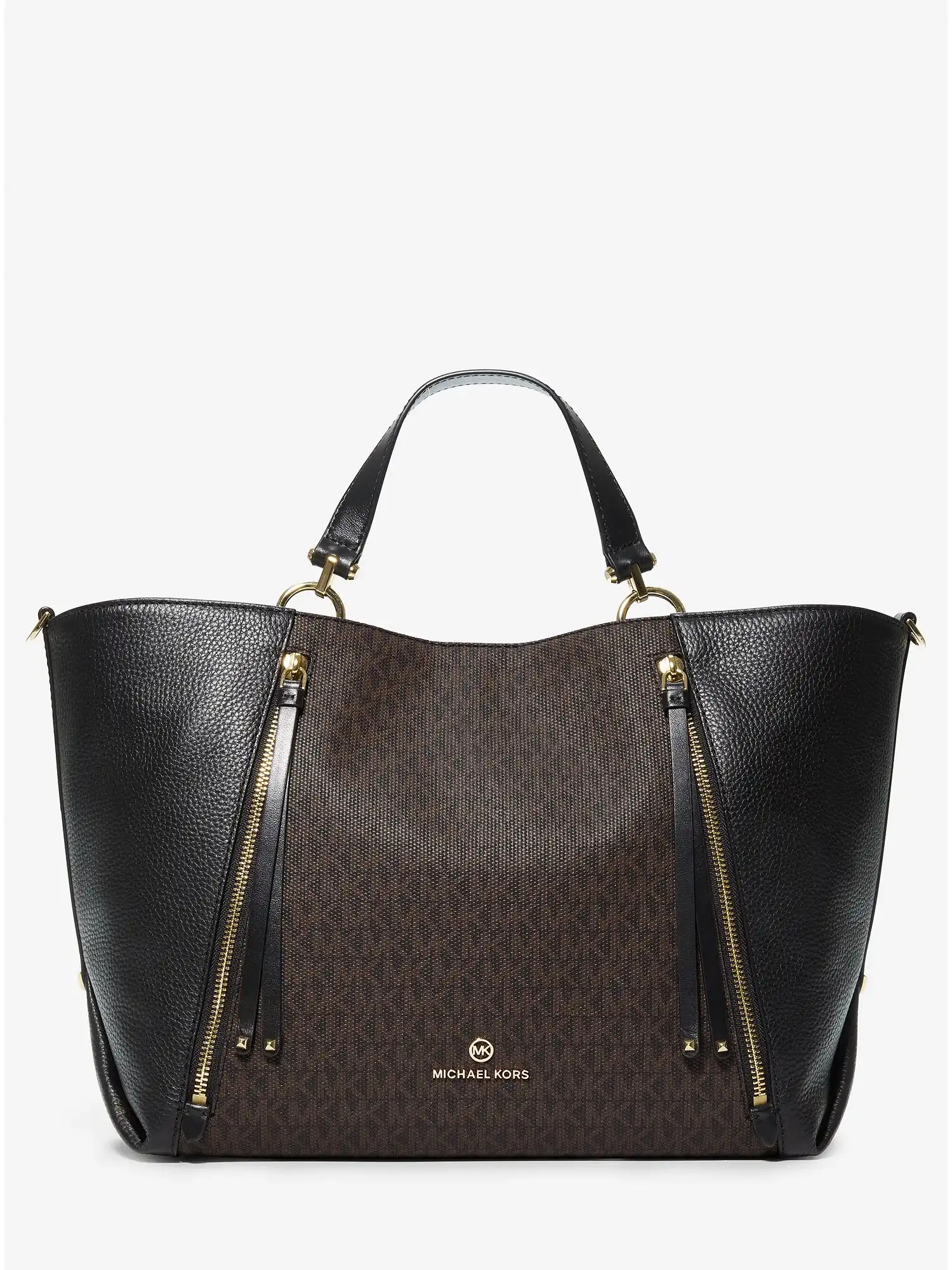 brooklyn large logo and pebbled leather tote bag brown blk