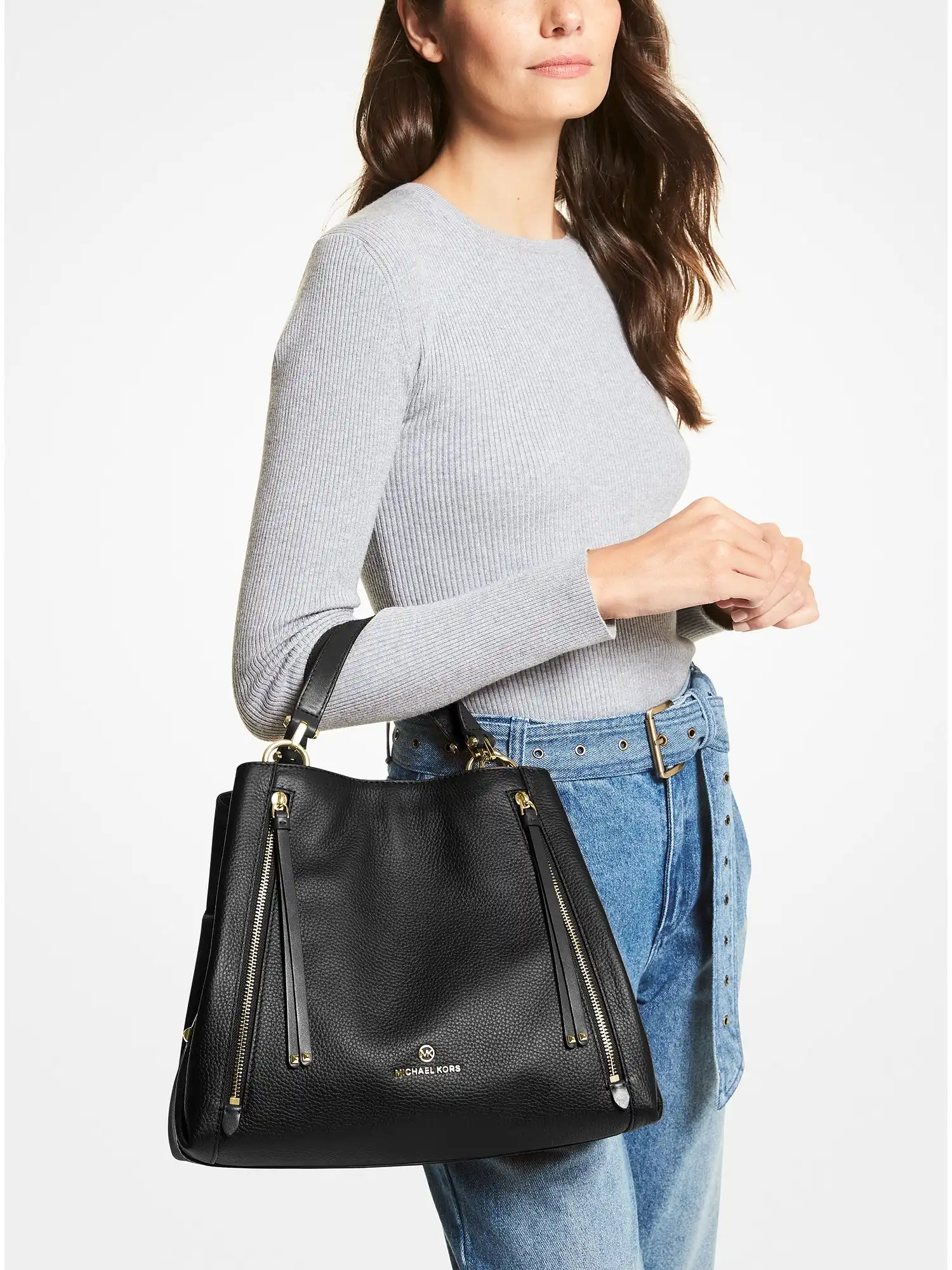 brooklyn large pebbled leather tote bag black