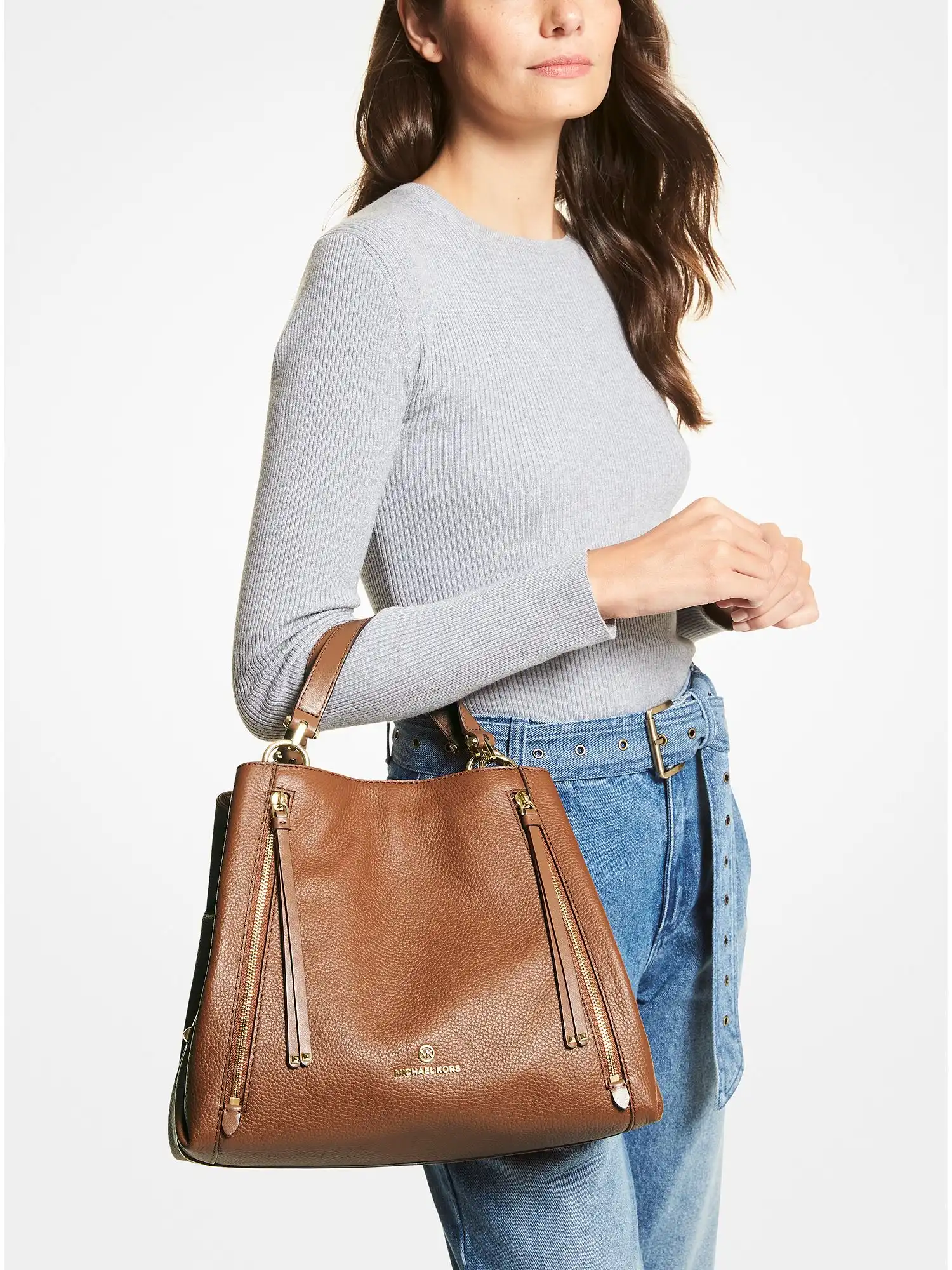 brooklyn large pebbled leather tote bag luggage