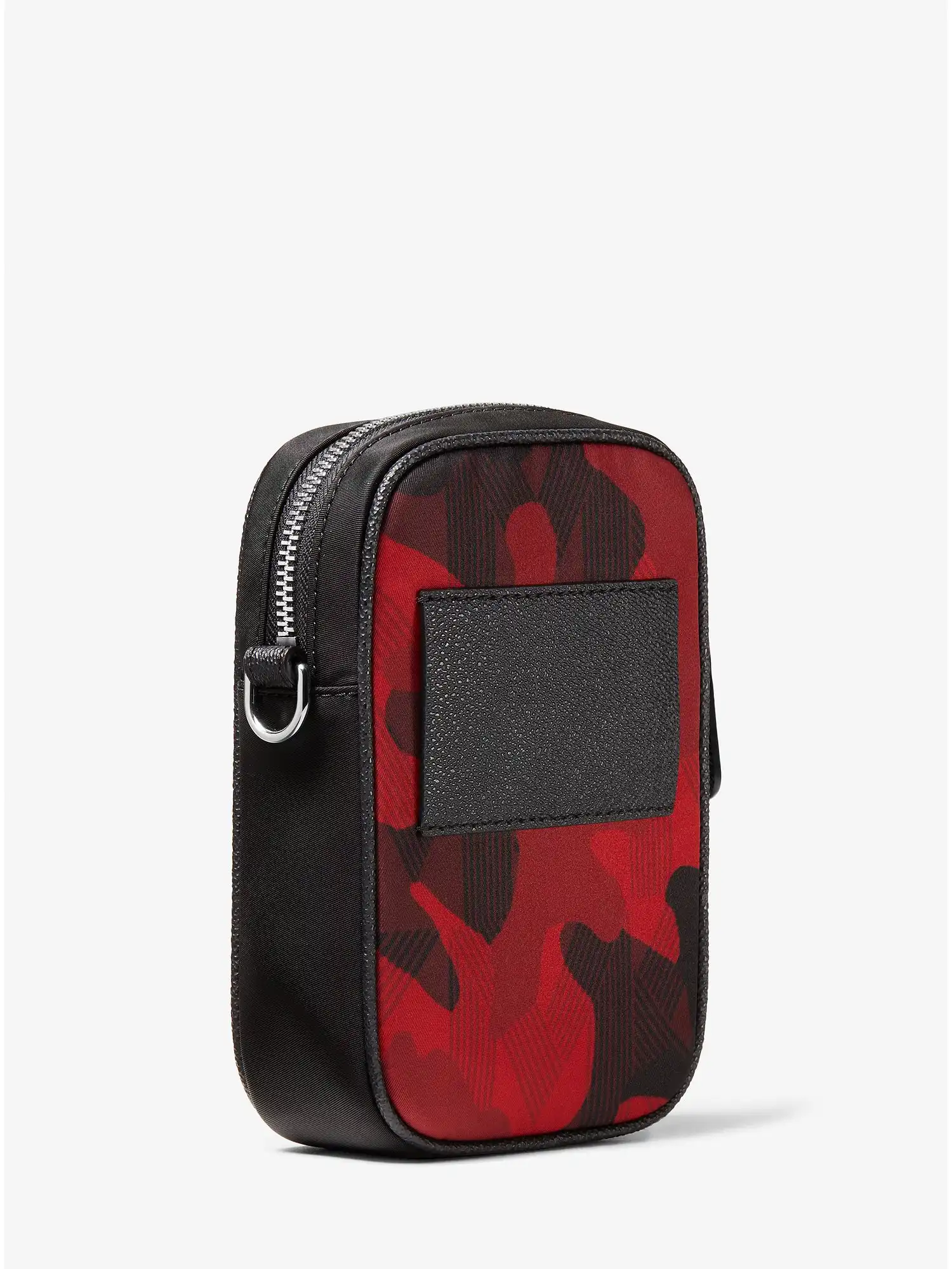 brooklyn logo tape camouflage printed woven smartphone crossbody bag red multi