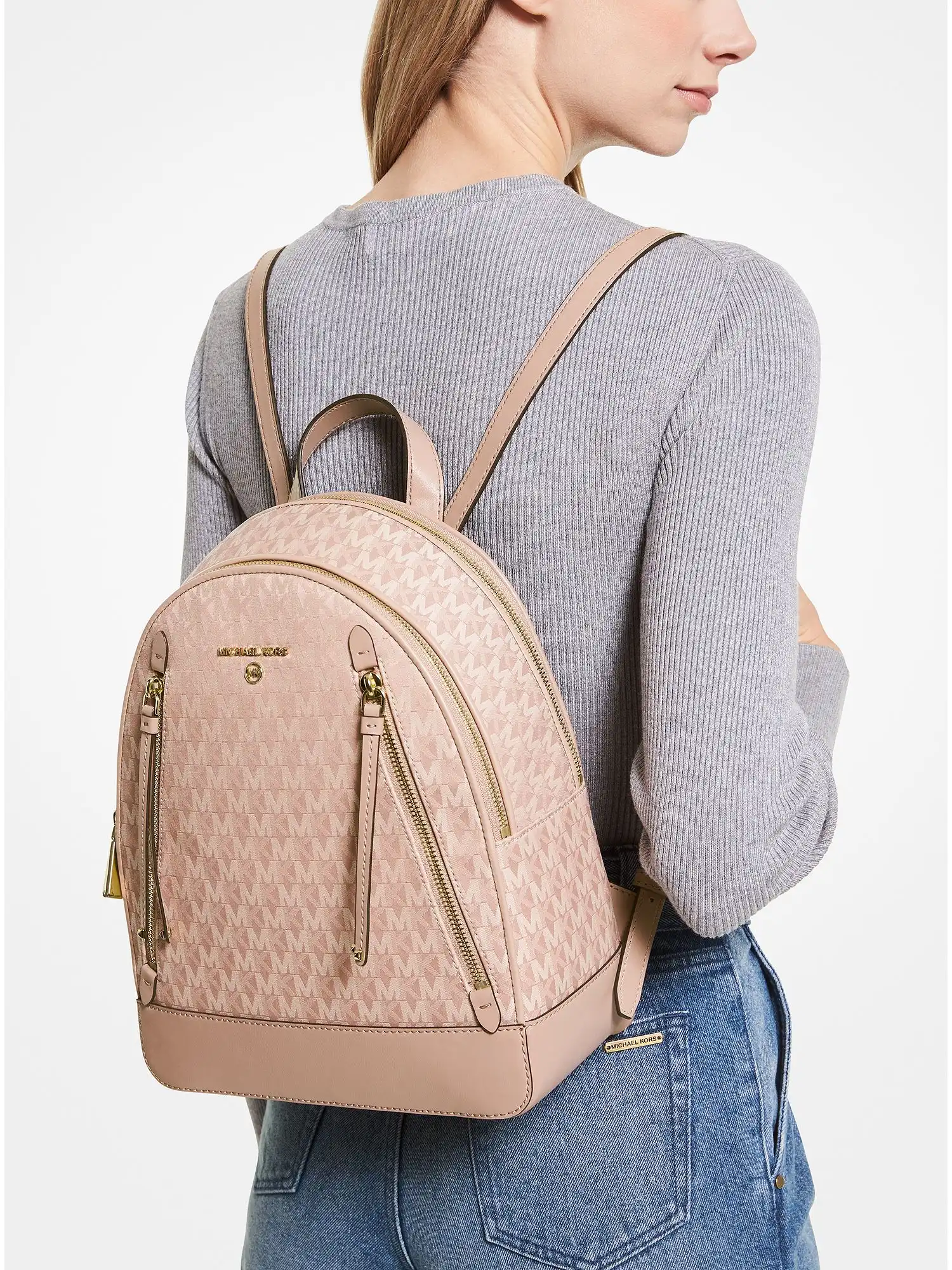 brooklyn medium logo jacquard backpack fawn
