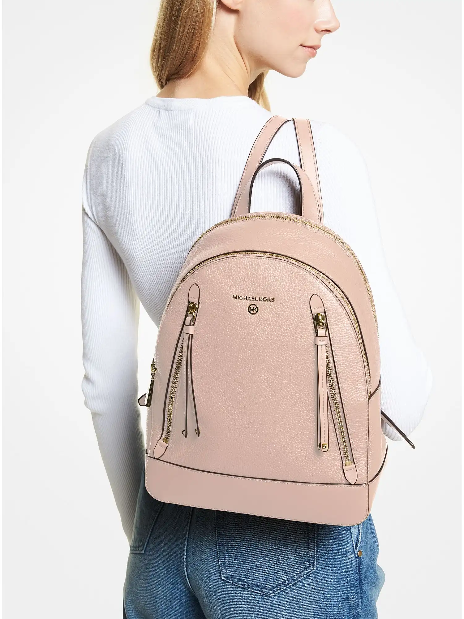 brooklyn medium pebbled leather backpack soft pink