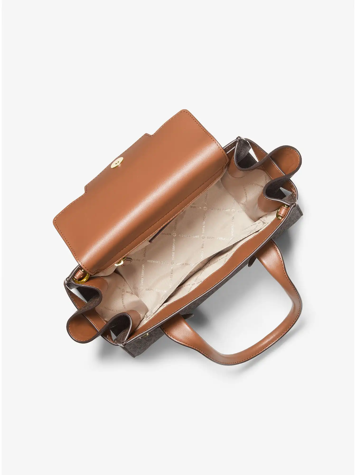 carmen medium logo and faux leather belted satchel brown