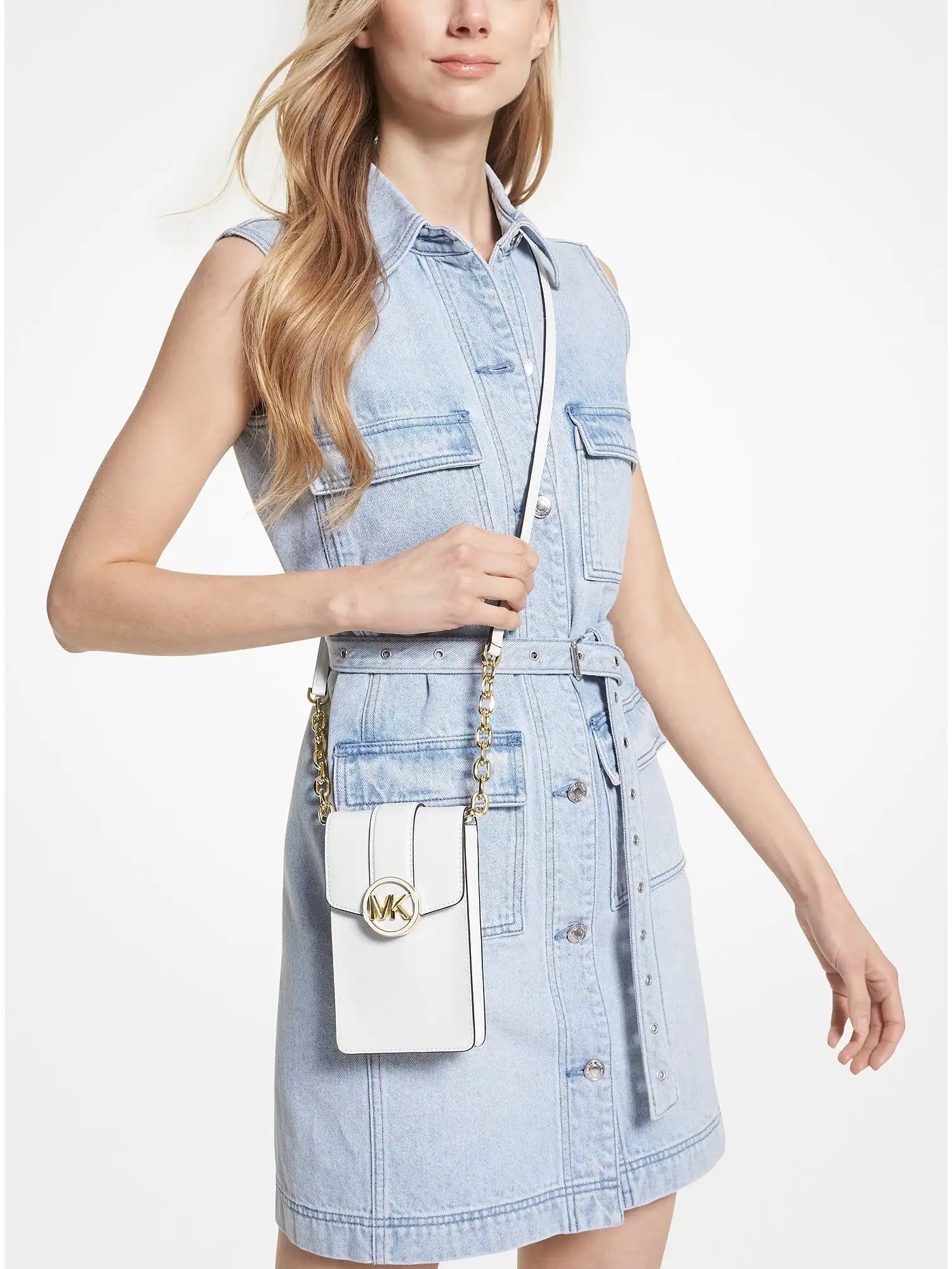 carmen small faux leather phone crossbody bag optic white