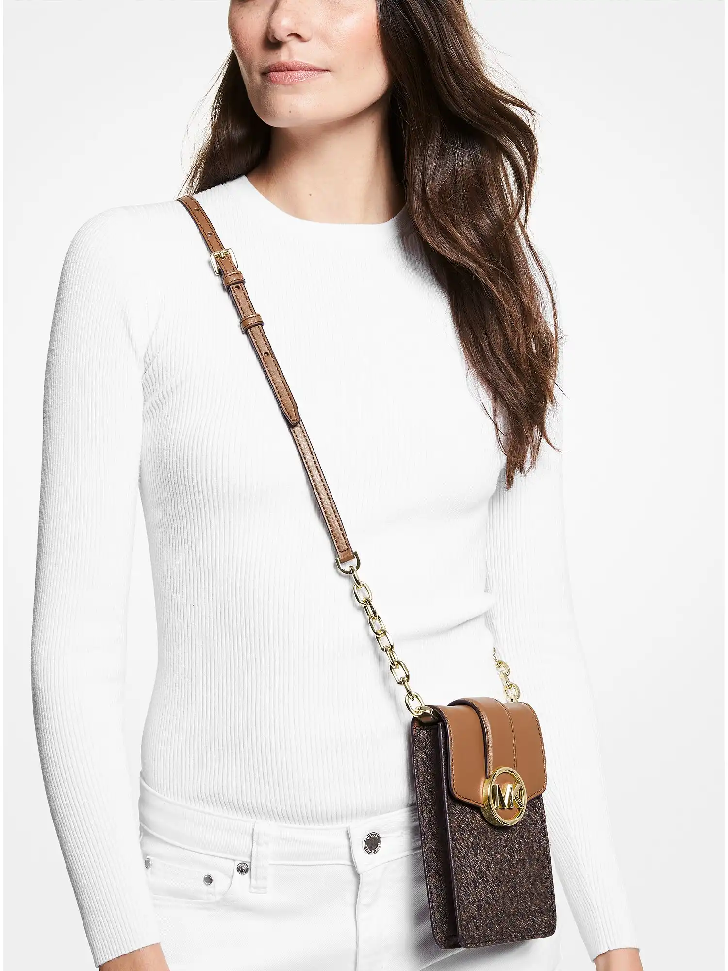 carmen small logo smartphone crossbody bag brown