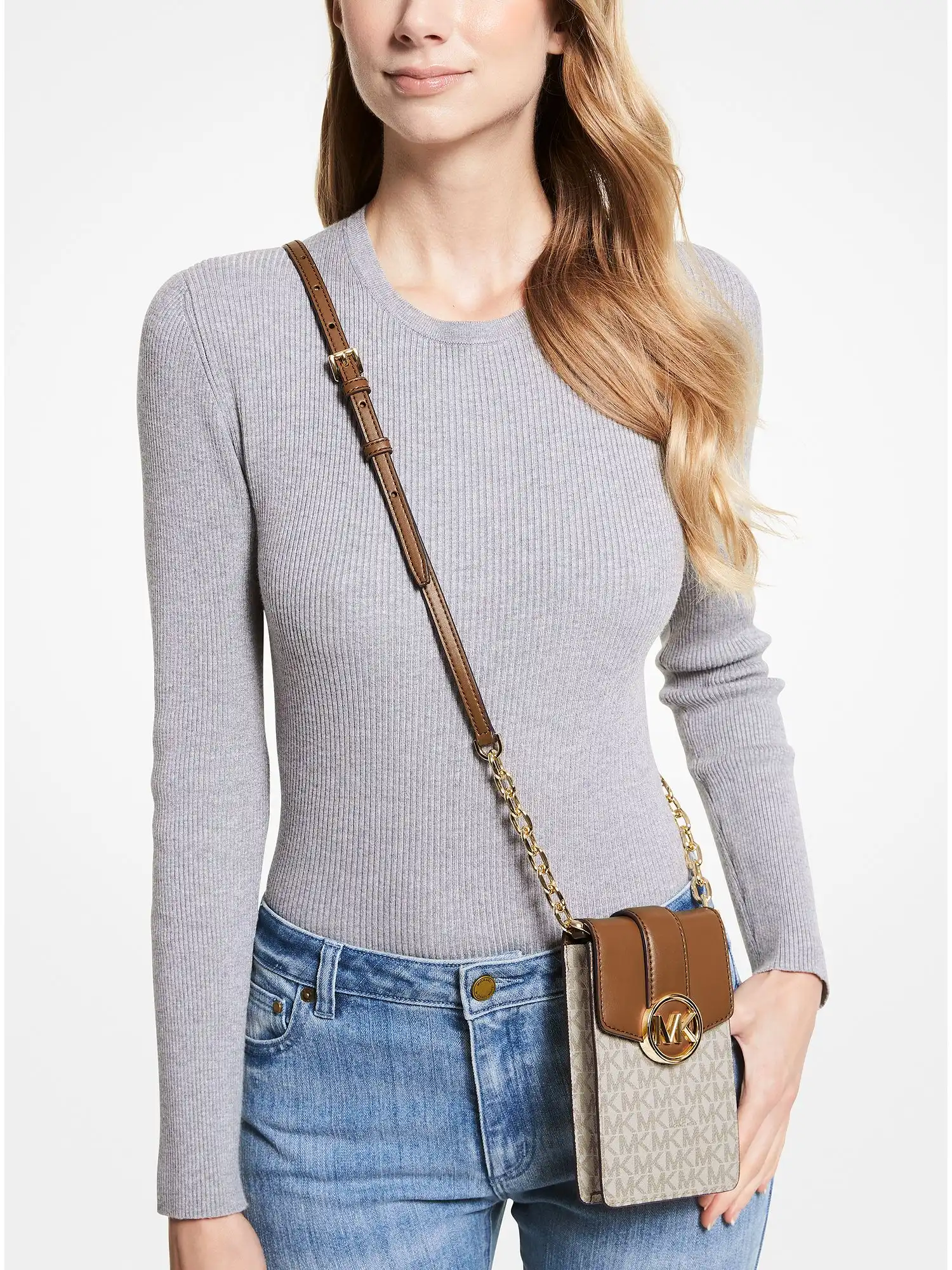 carmen small logo smartphone crossbody bag vanilla