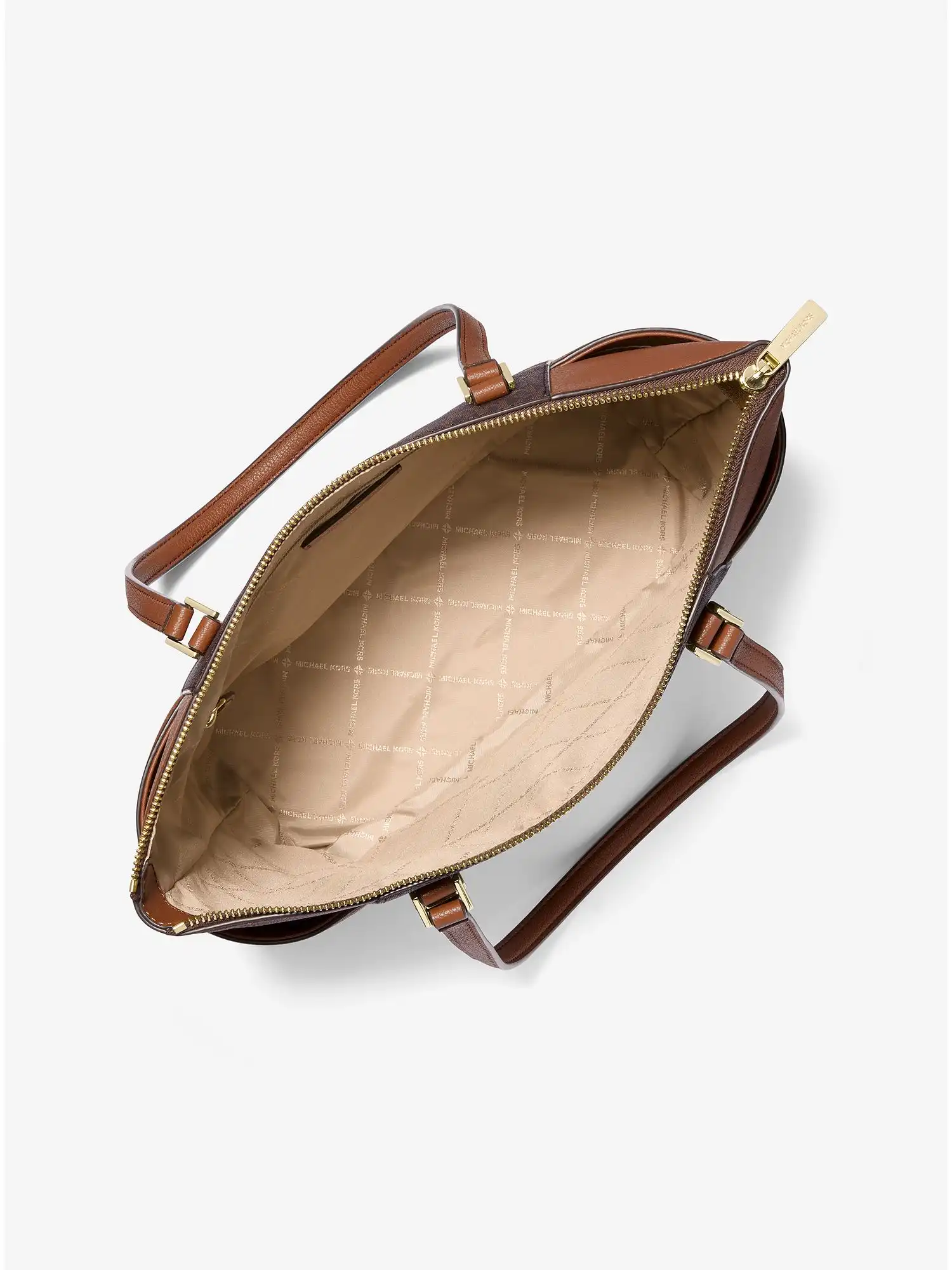 charlotte large logo and leather top zip tote bag brown