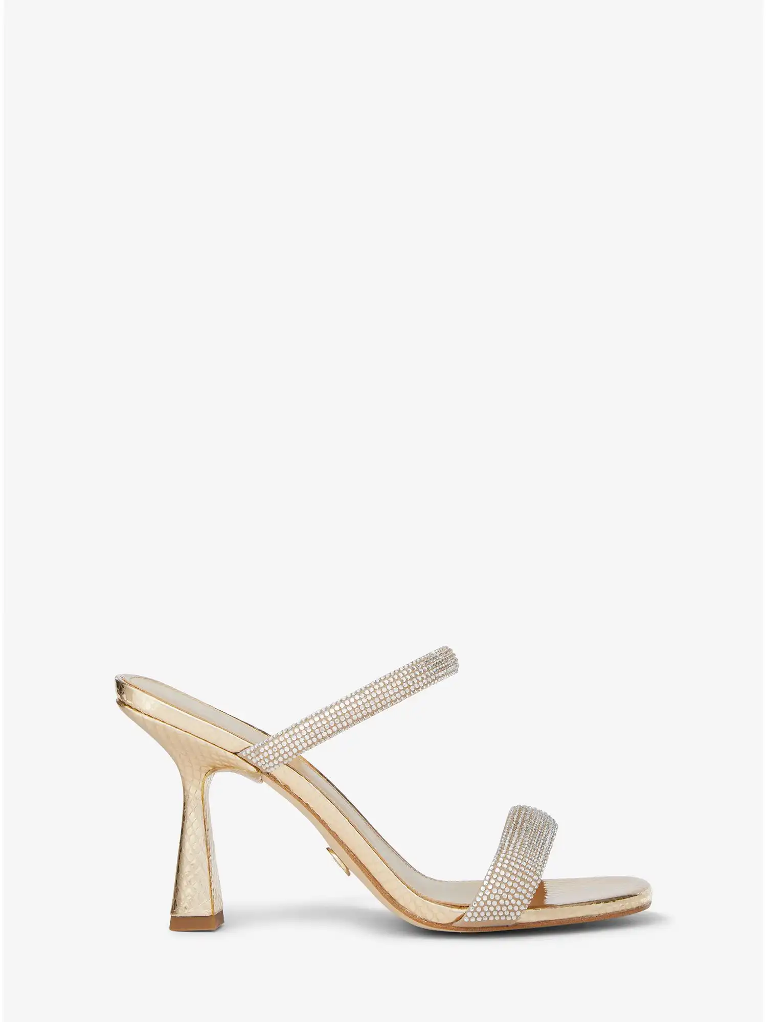 clara embellished metallic snake embossed sandal pale gold