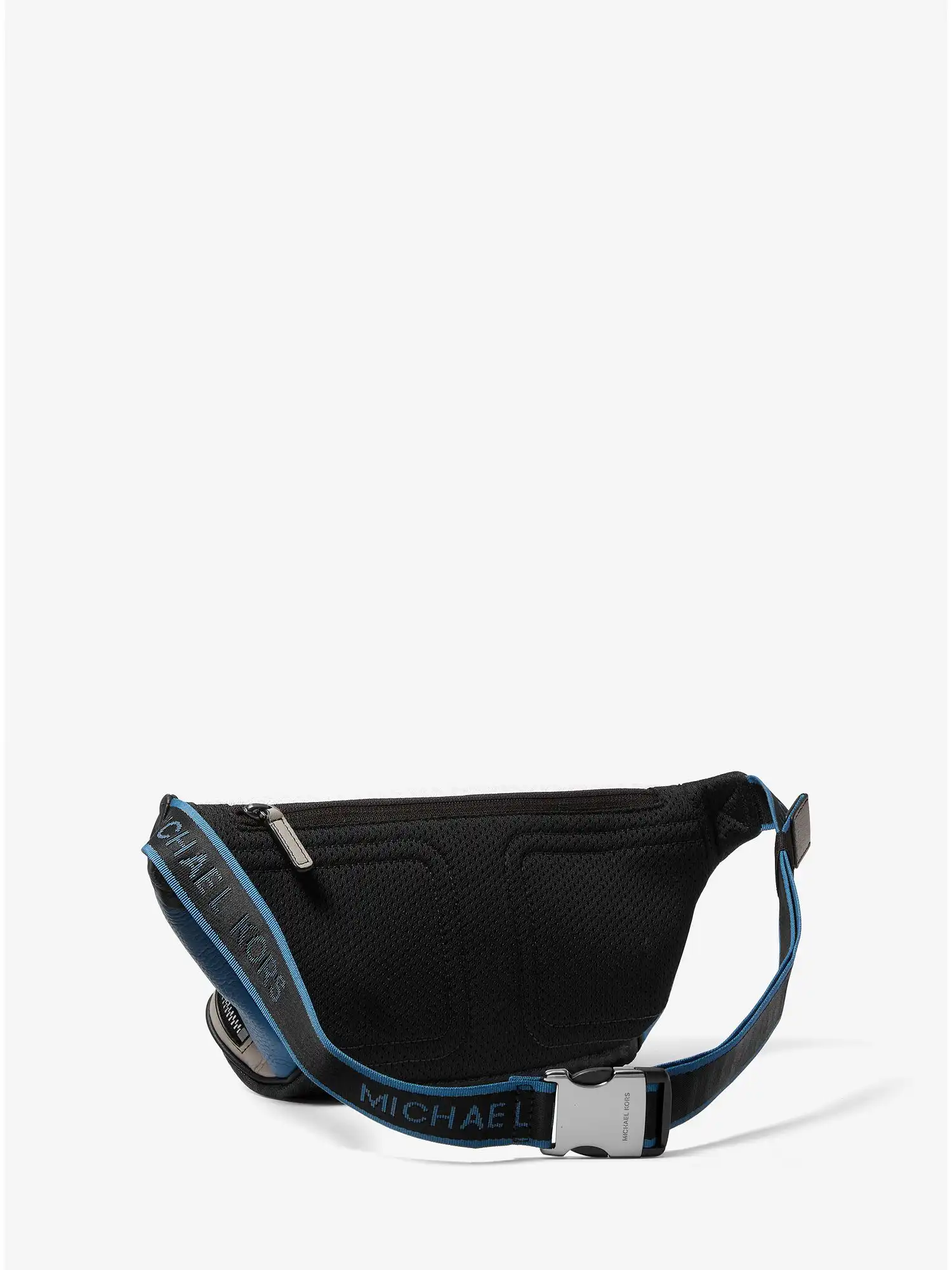cooper embroidered two tone logo and leather belt bag blue