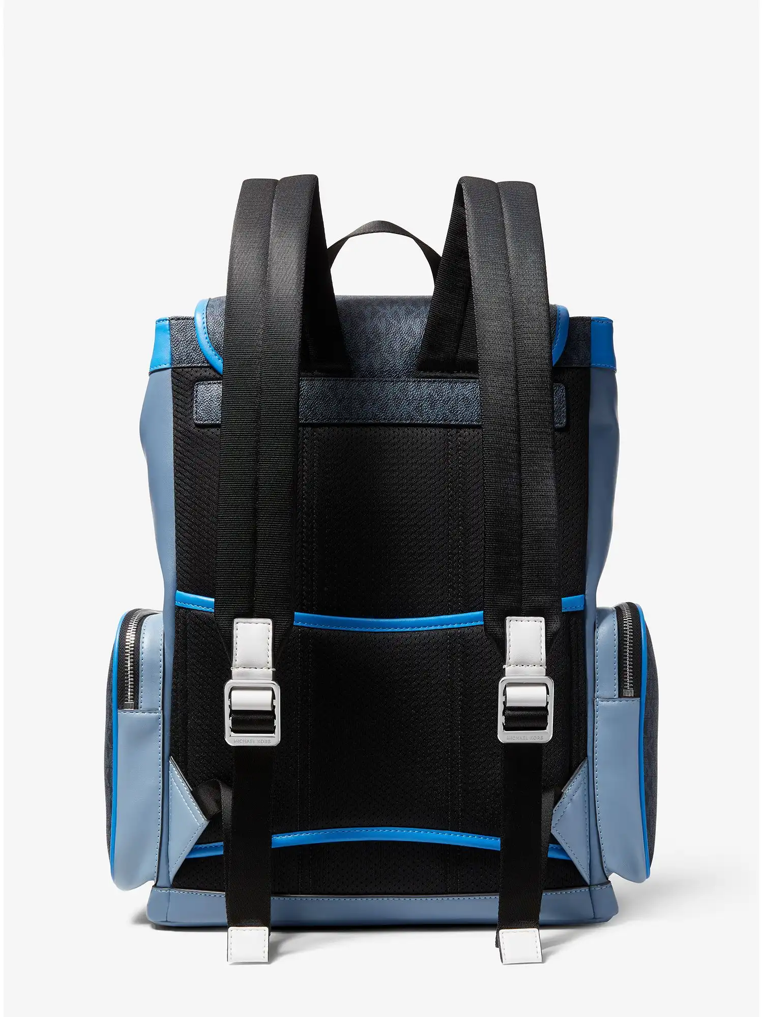 cooper logo and color block faux leather backpack blue multi