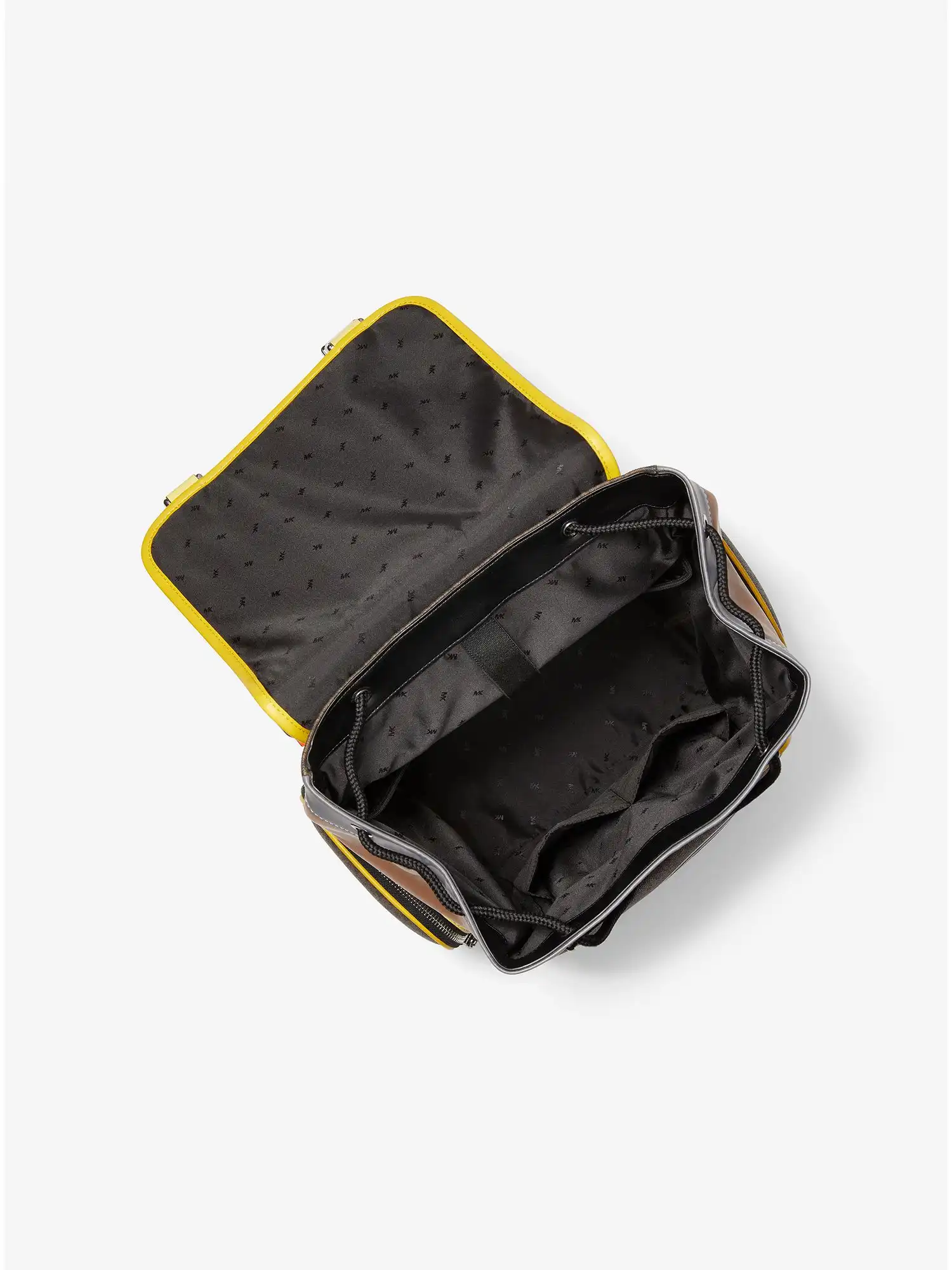 cooper logo and color block faux leather backpack brown