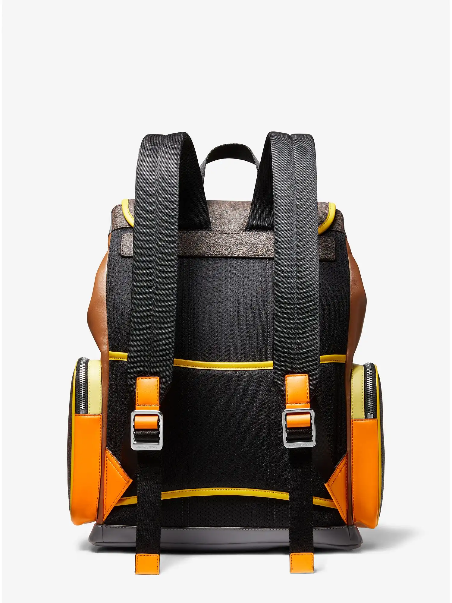 cooper logo and color block faux leather backpack brown