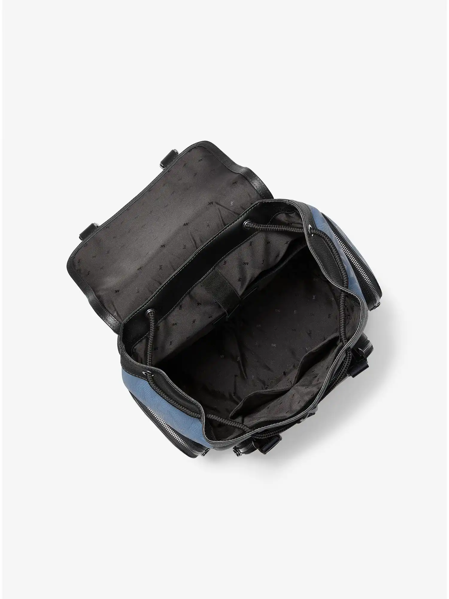 cooper logo embossed leather backpack denim