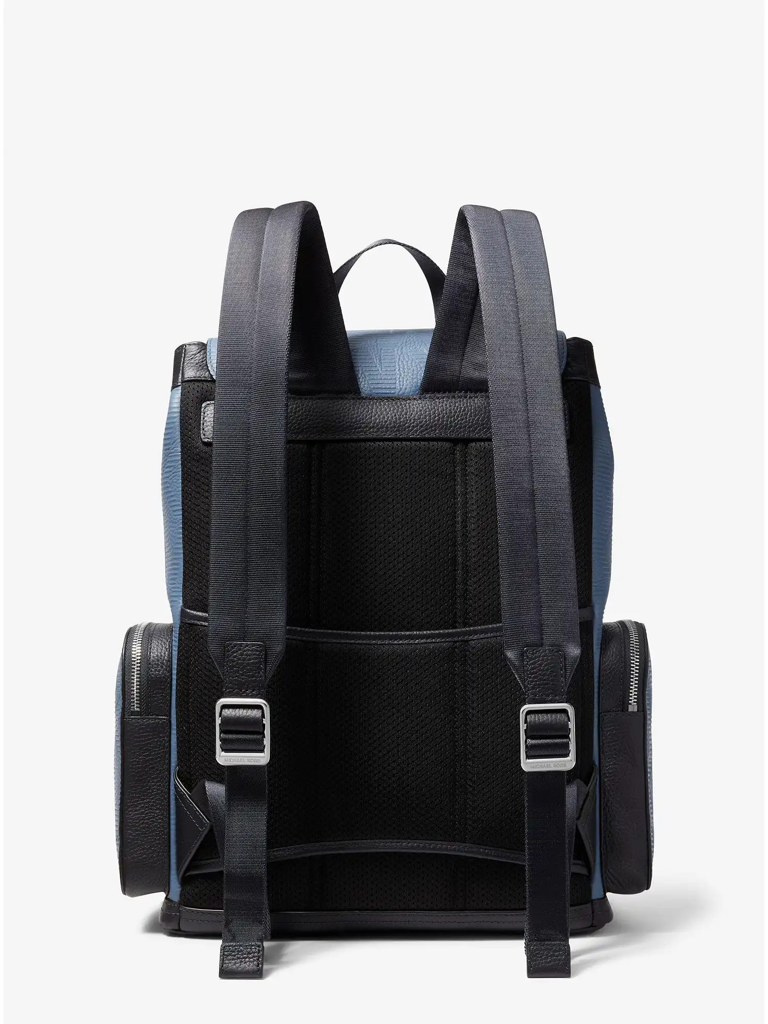 cooper logo embossed leather backpack denim