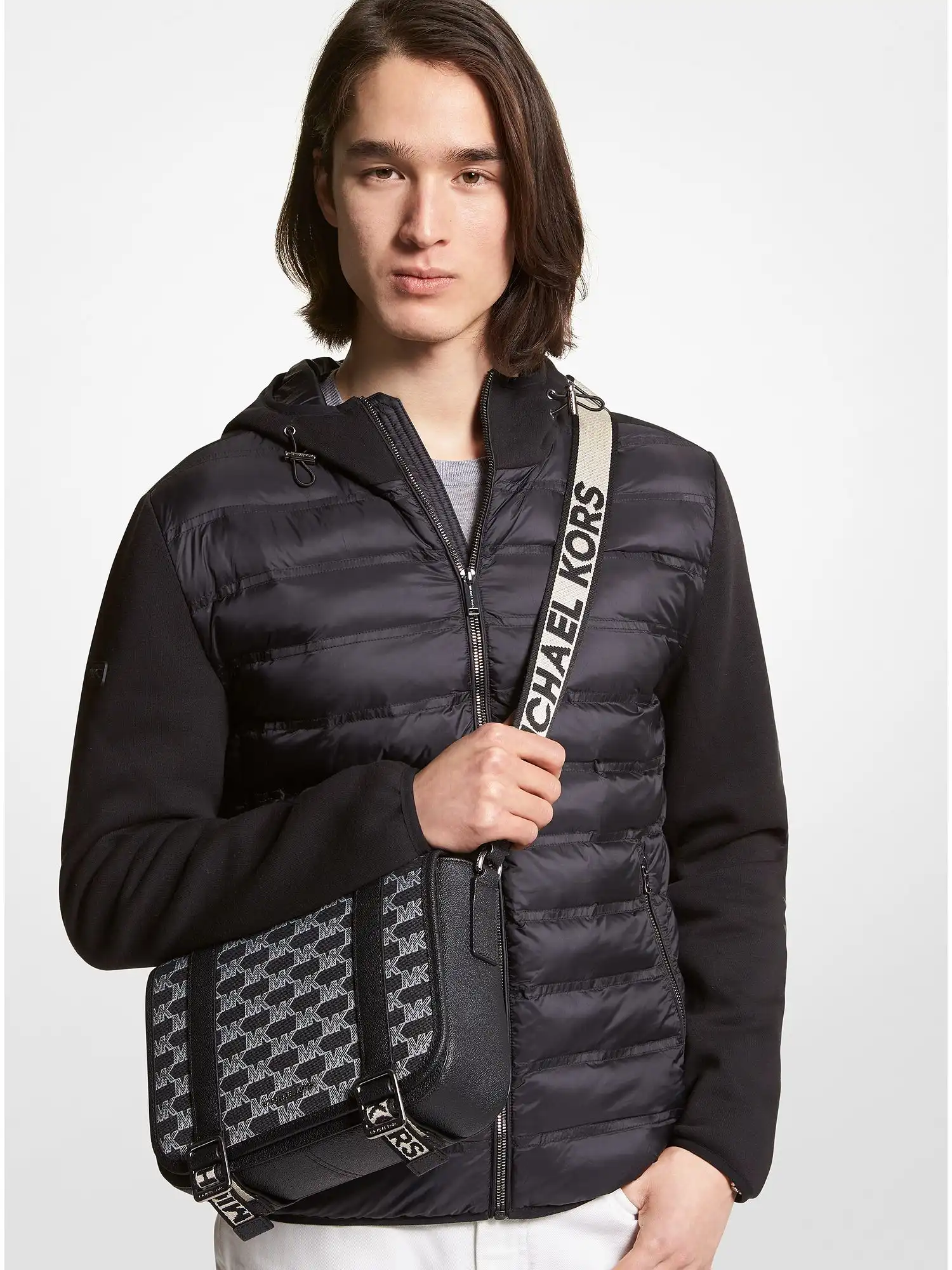 cooper medium logo jacquard messenger bag black combo