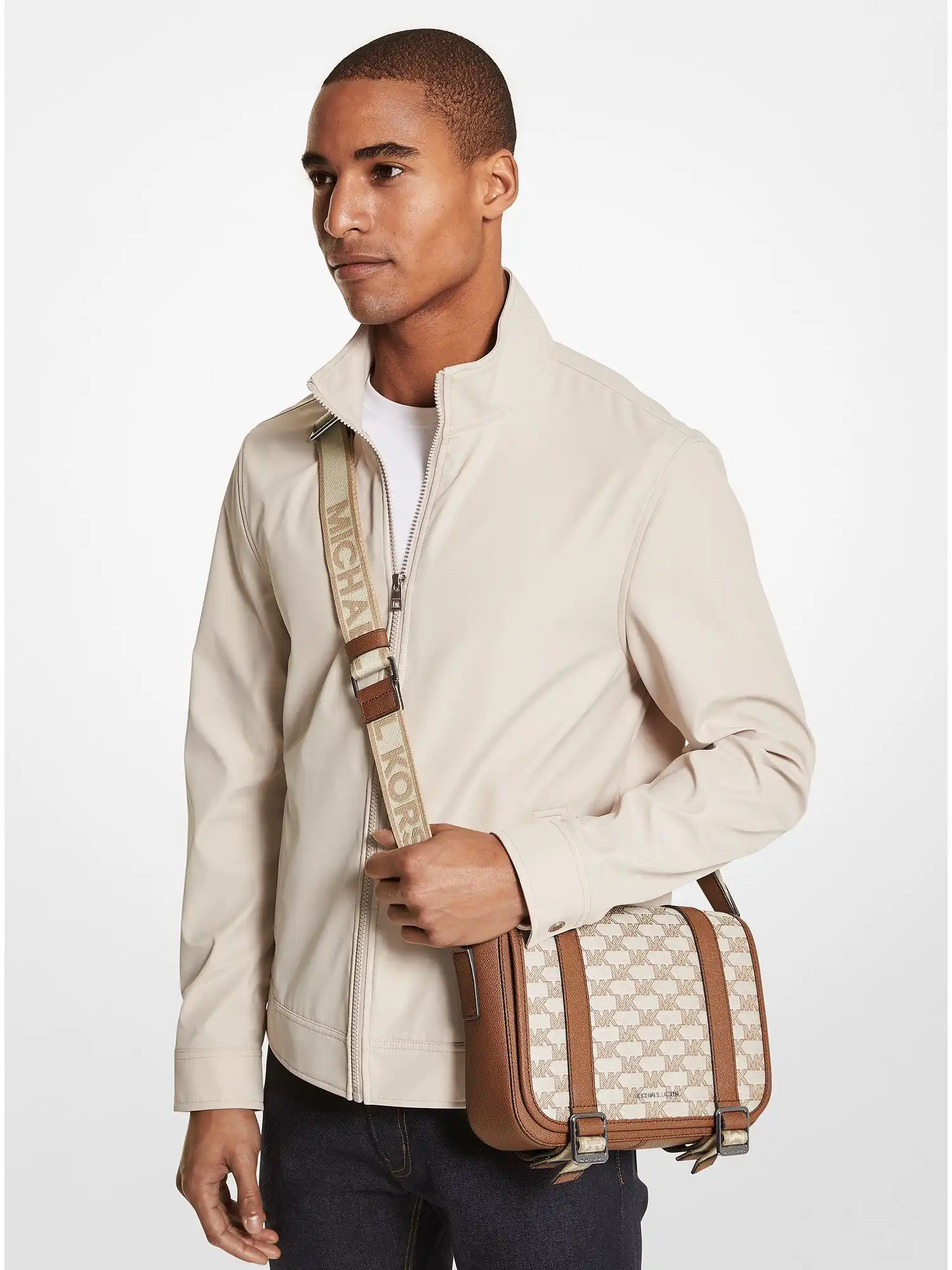 cooper medium logo jacquard messenger bag lt cream mlt