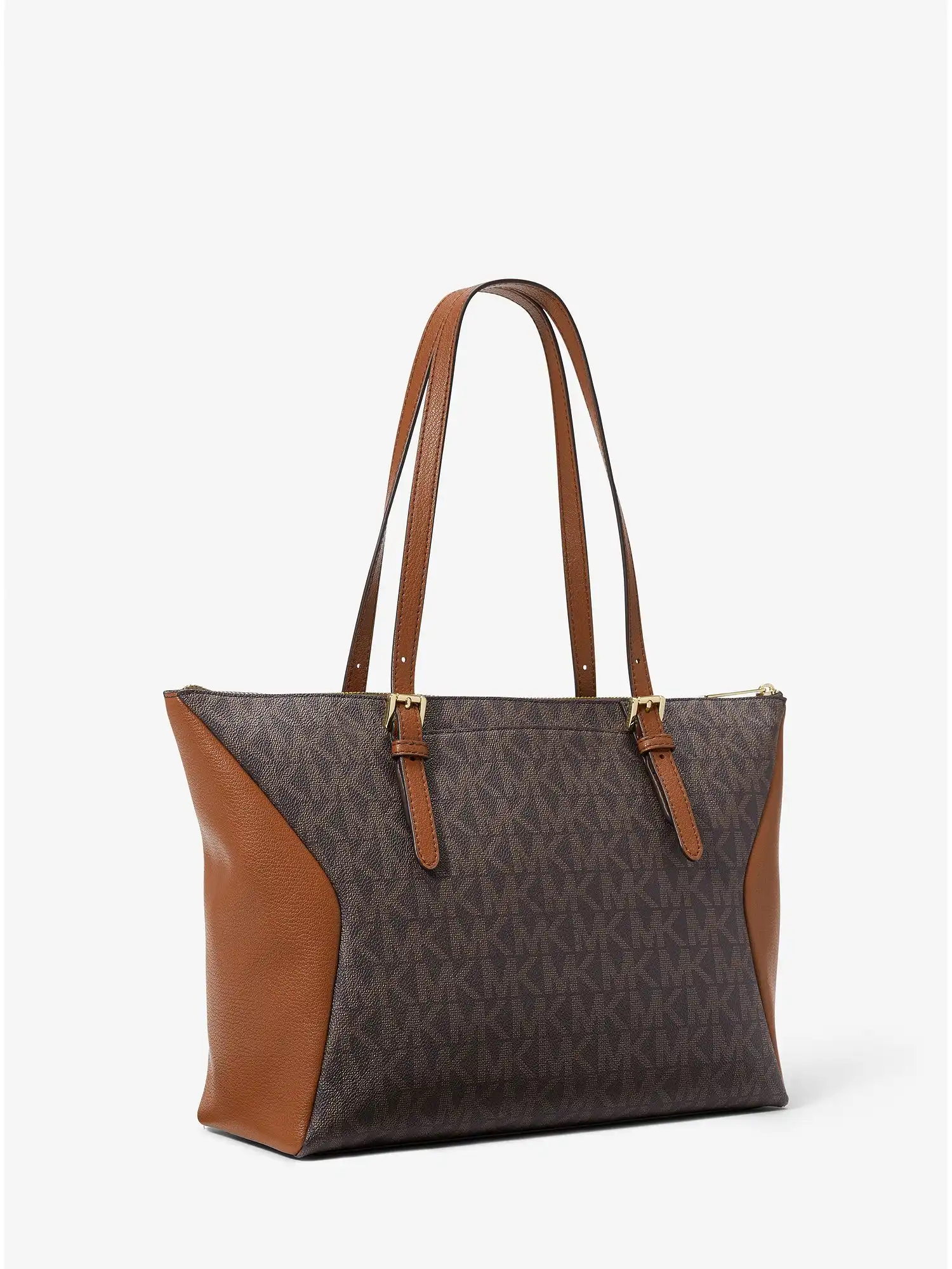coraline large logo and leather tote bag brown